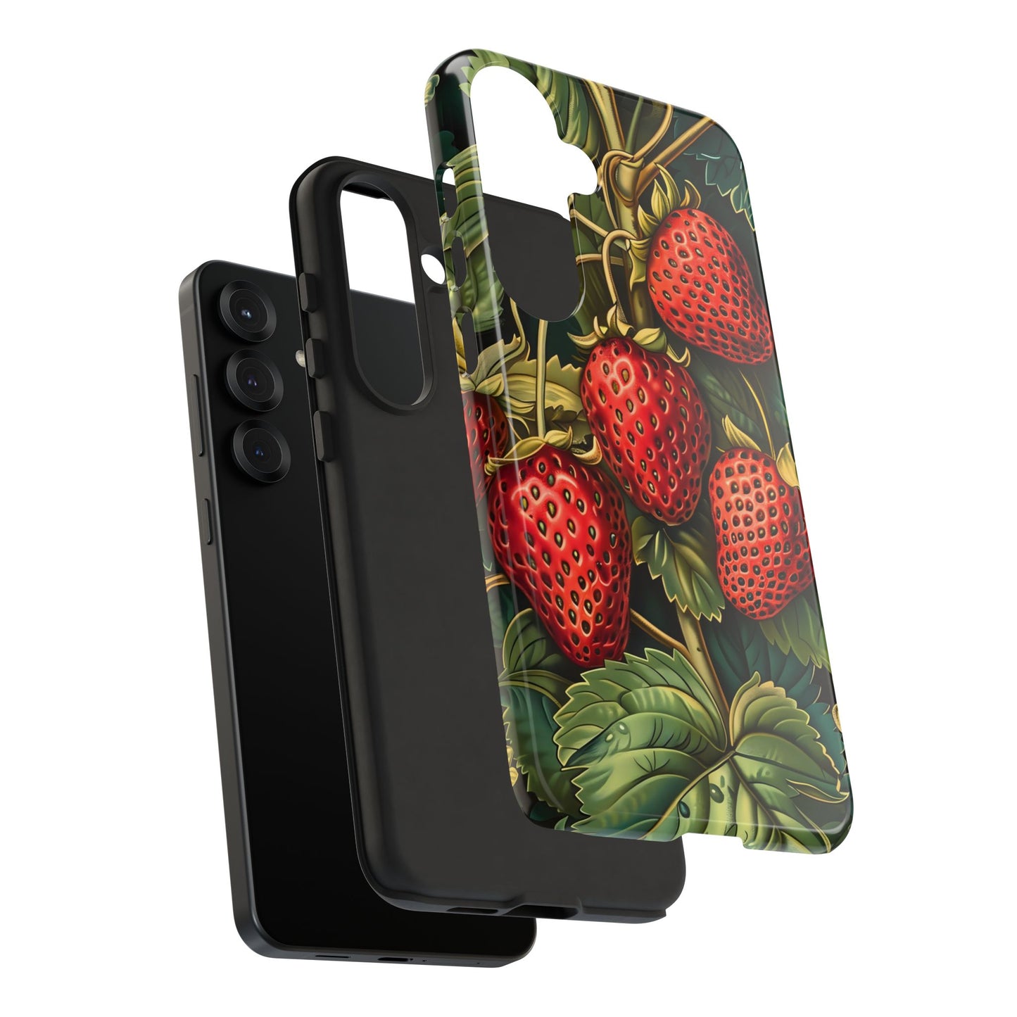 Strawberry Phone Case, Tough Berry Case, Floral Phone Cover, Cute Smartphone Shell, Nature-Inspired Gift