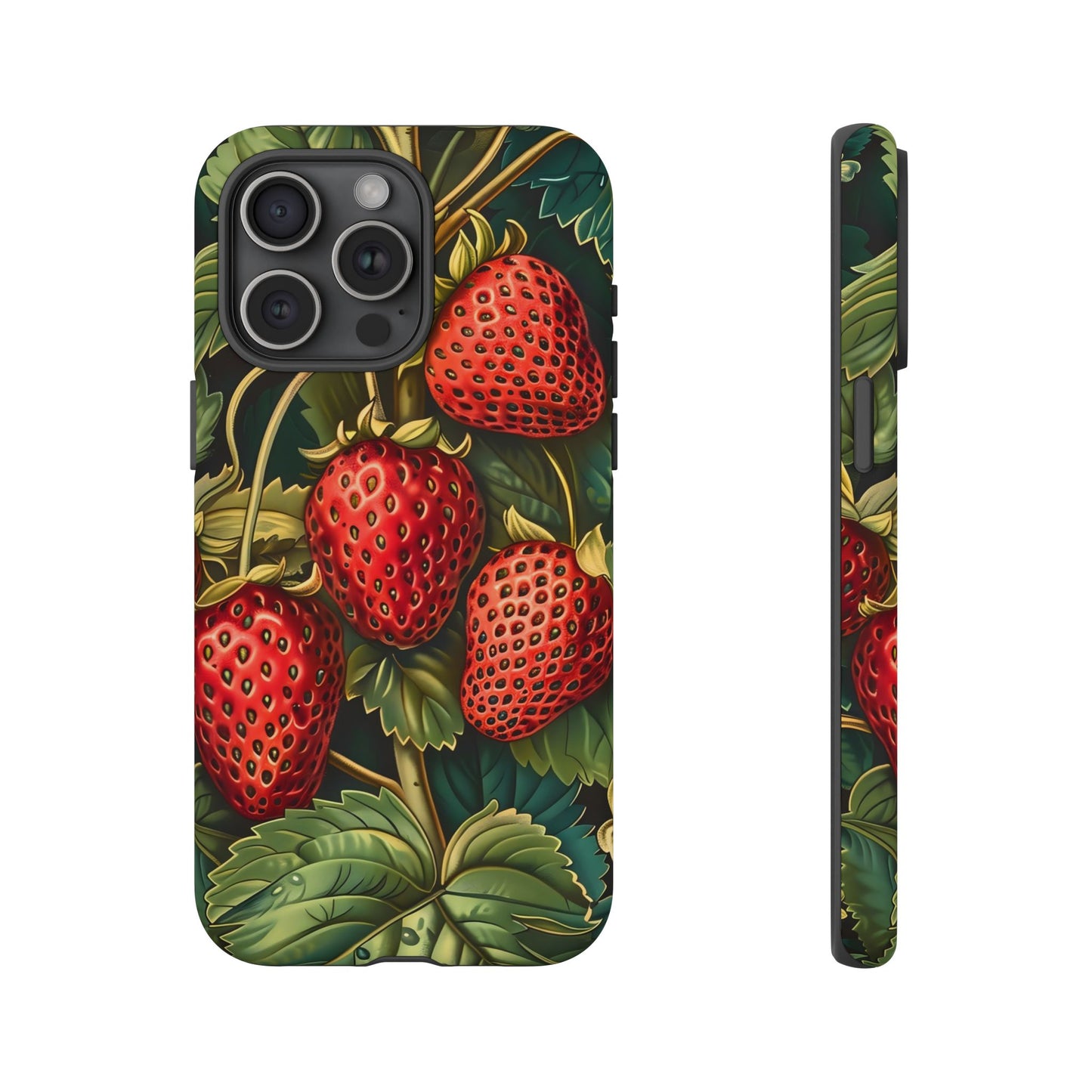 Strawberry Phone Case, Tough Berry Case, Floral Phone Cover, Cute Smartphone Shell, Nature-Inspired Gift
