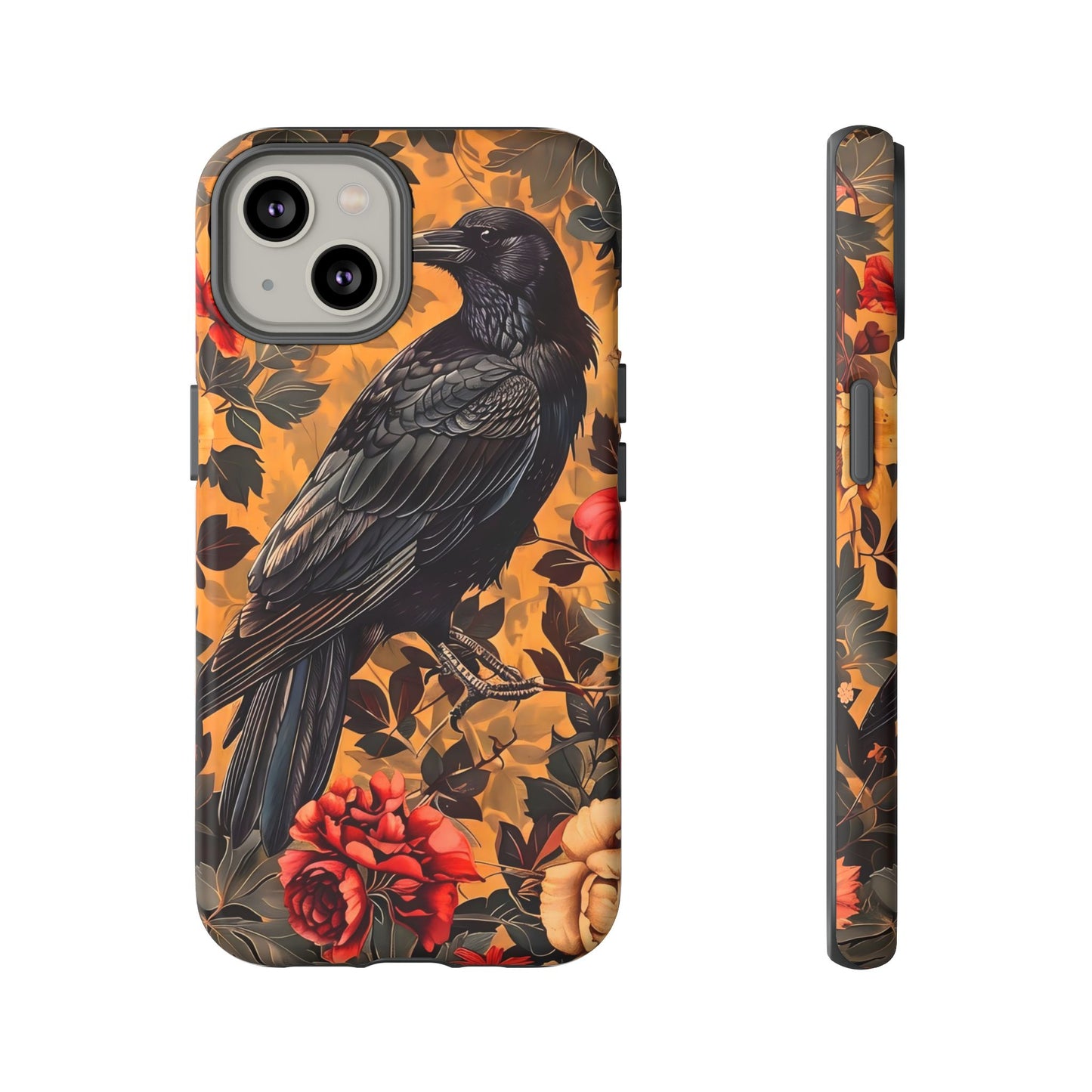 Raven Floral Phone Case - Tough Cases, Blackbird Decor, Gift for Nature Lovers, Bird Themed Accessories, Unique Phone Cover