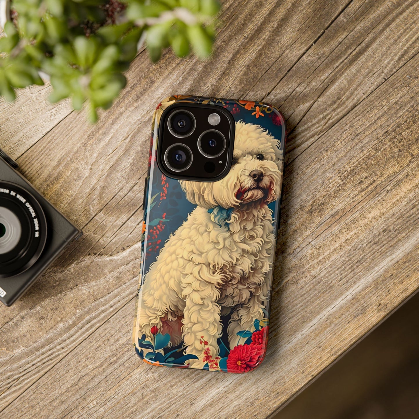 Cute Dog Phone Case, Pet Lover Gift, Floral Design Tough Case, Custom Dog Art, Birthday Gift for Dog Owners, Unique Phone Accessories