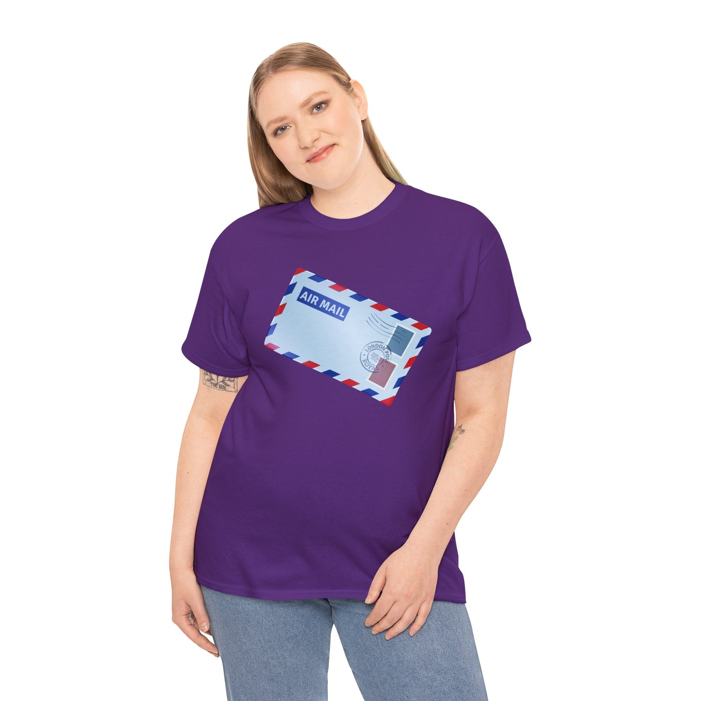 Unisex Heavy Cotton Tee - Vintage British Air Mail - Classic Postal Design