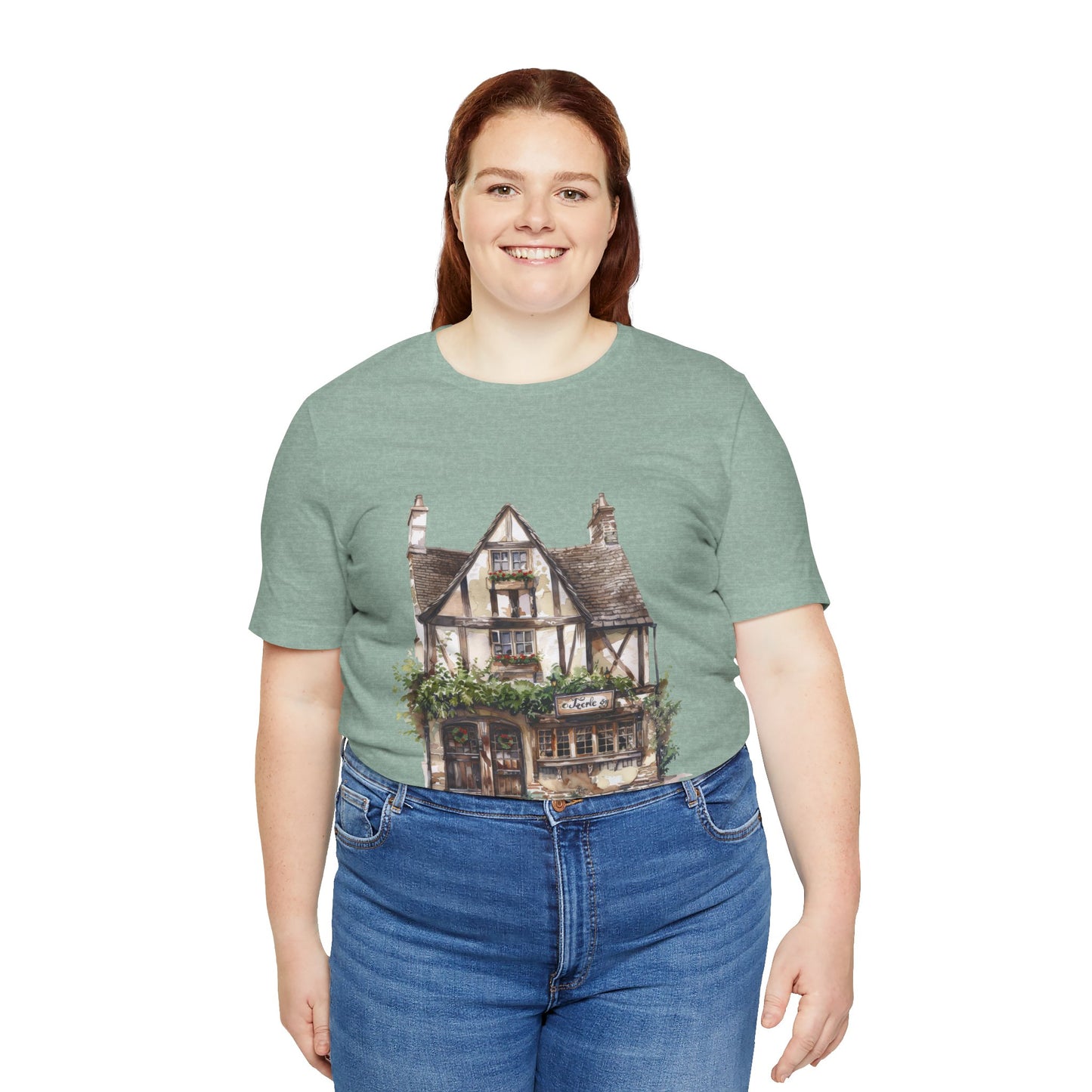 Unisex Jersey Short Sleeve Tee - Cottages & Cobblestones - A British Village Dream