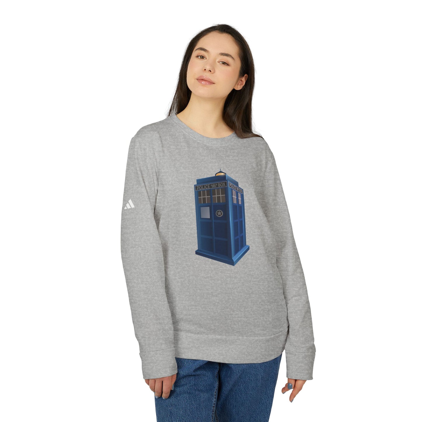 Adidas Unisex Fleece Crewneck Sweatshirt - Blue TARDIS - British Police Public Call Box