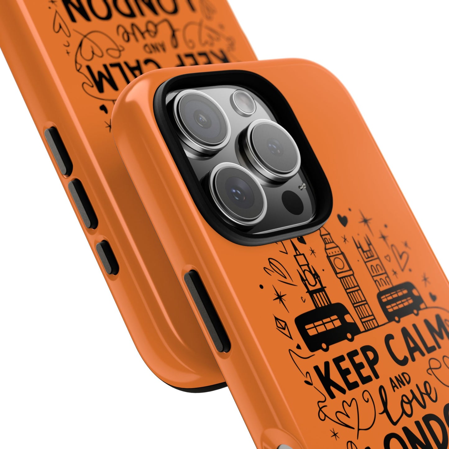 London-Themed Phone Case: Keep Calm and Love London, UK Souvenir, Travel Gift, City Lover, Smartphone Accessories, Orange Design