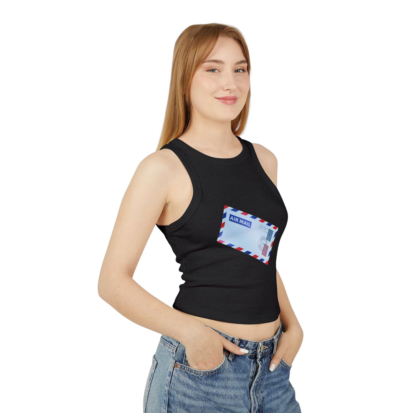 Women's Micro Rib Racer Tank Top - Vintage British Air Mail - Classic Postal Design