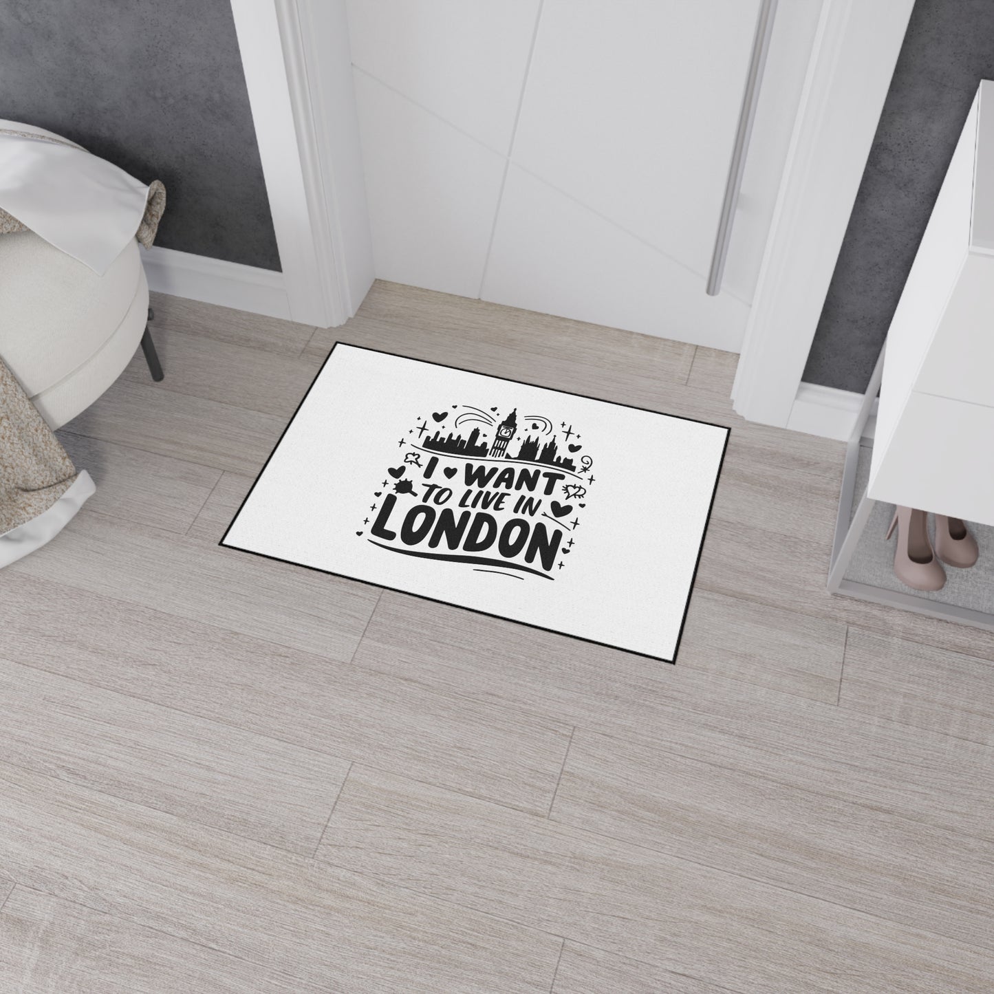I Want to Live in London Heavy Duty Floor Mat, Inspirational Home Decor, Welcome Mat, Gift for London Lovers, Indoor Outdoor Rug