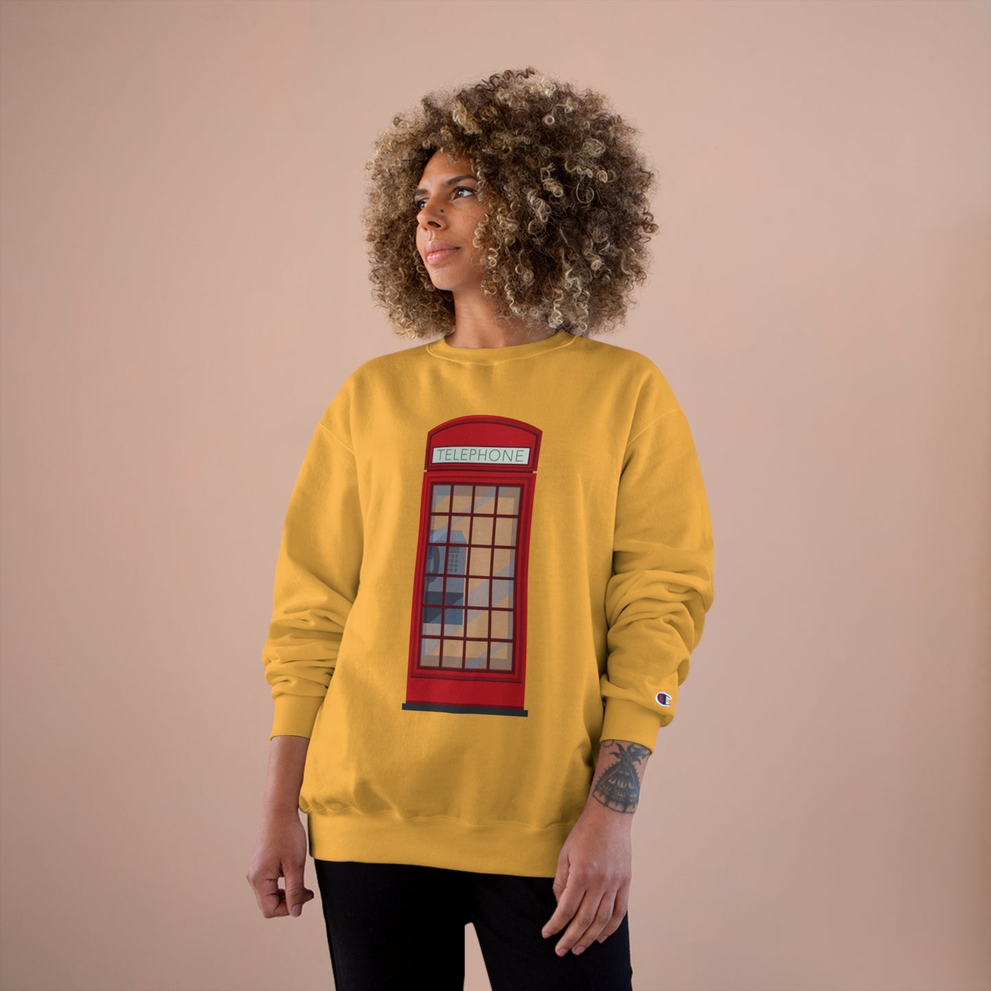 Champion Sweatshirt - Iconic British Public Telephone - Classic Red Phone Box Design