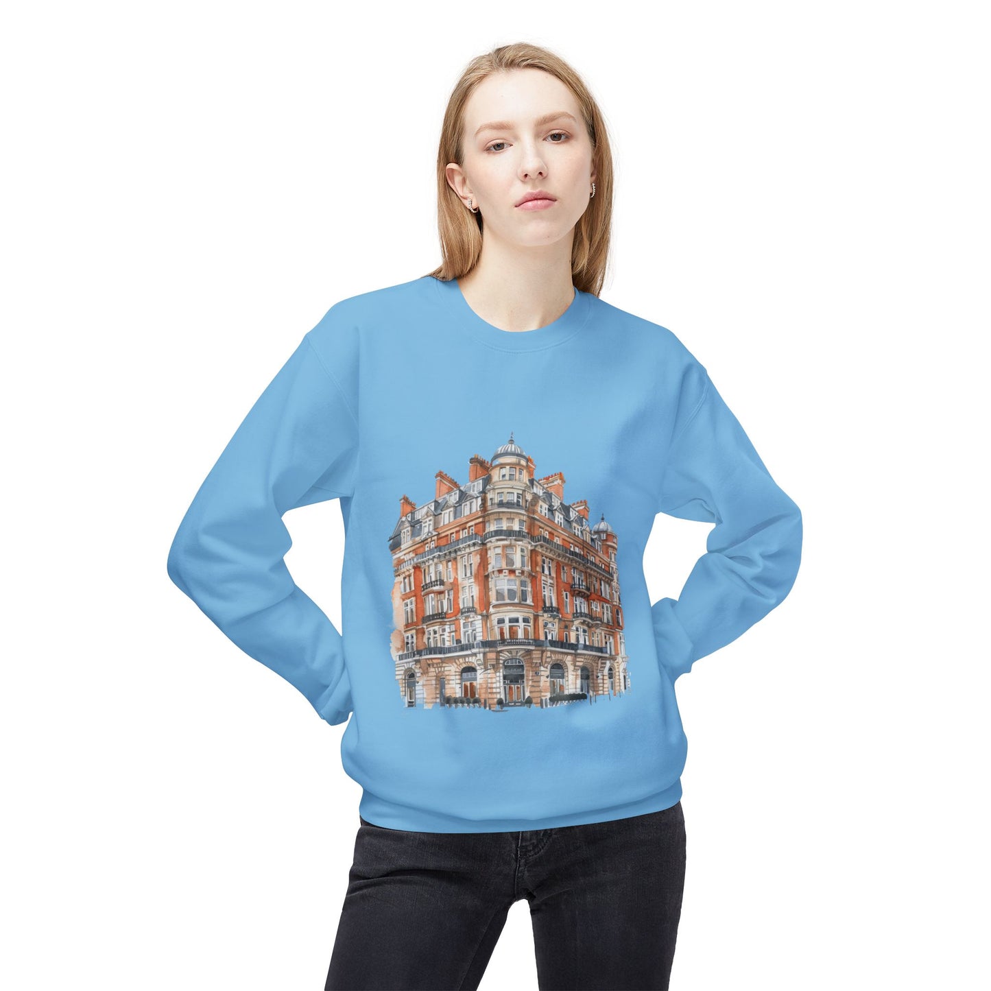 Unisex Midweight Softstyle Fleece Crewneck Sweatshirt - Classic British Architecture - Elegant Historic Building