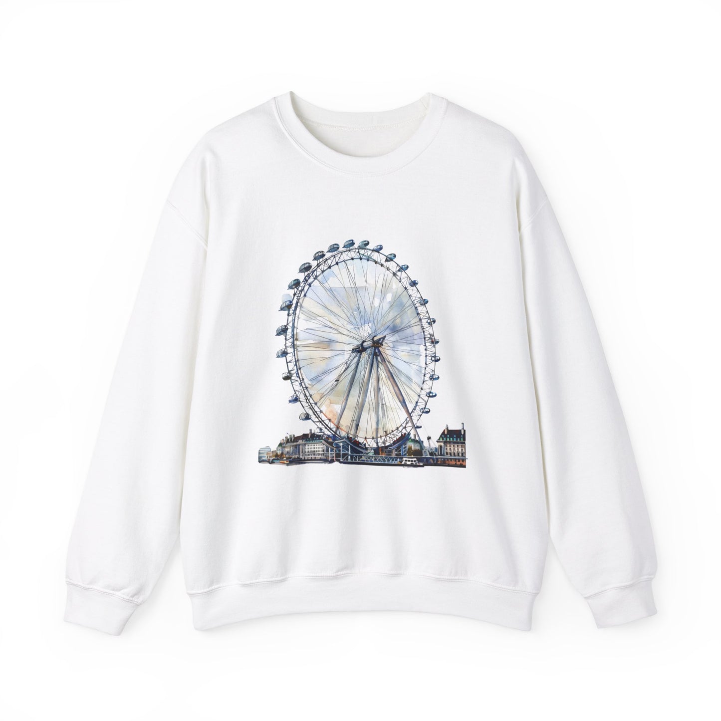 Unisex Heavy Blend™ Crewneck Sweatshirt Relaxed - London Eye Ferris Wheel and Cityscape View