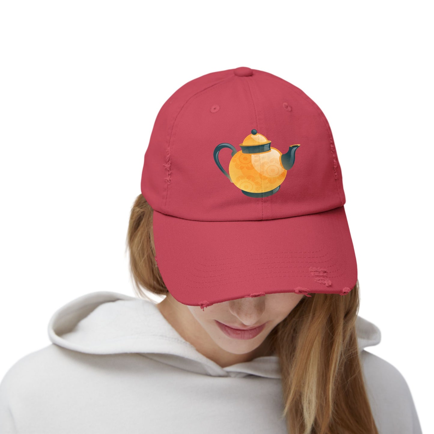 Whimsical Teapot Cap for Tea Lovers, Distressed Unisex Hat, Gift for Homebodies, Casual Accessory, Perfect for Tea Parties