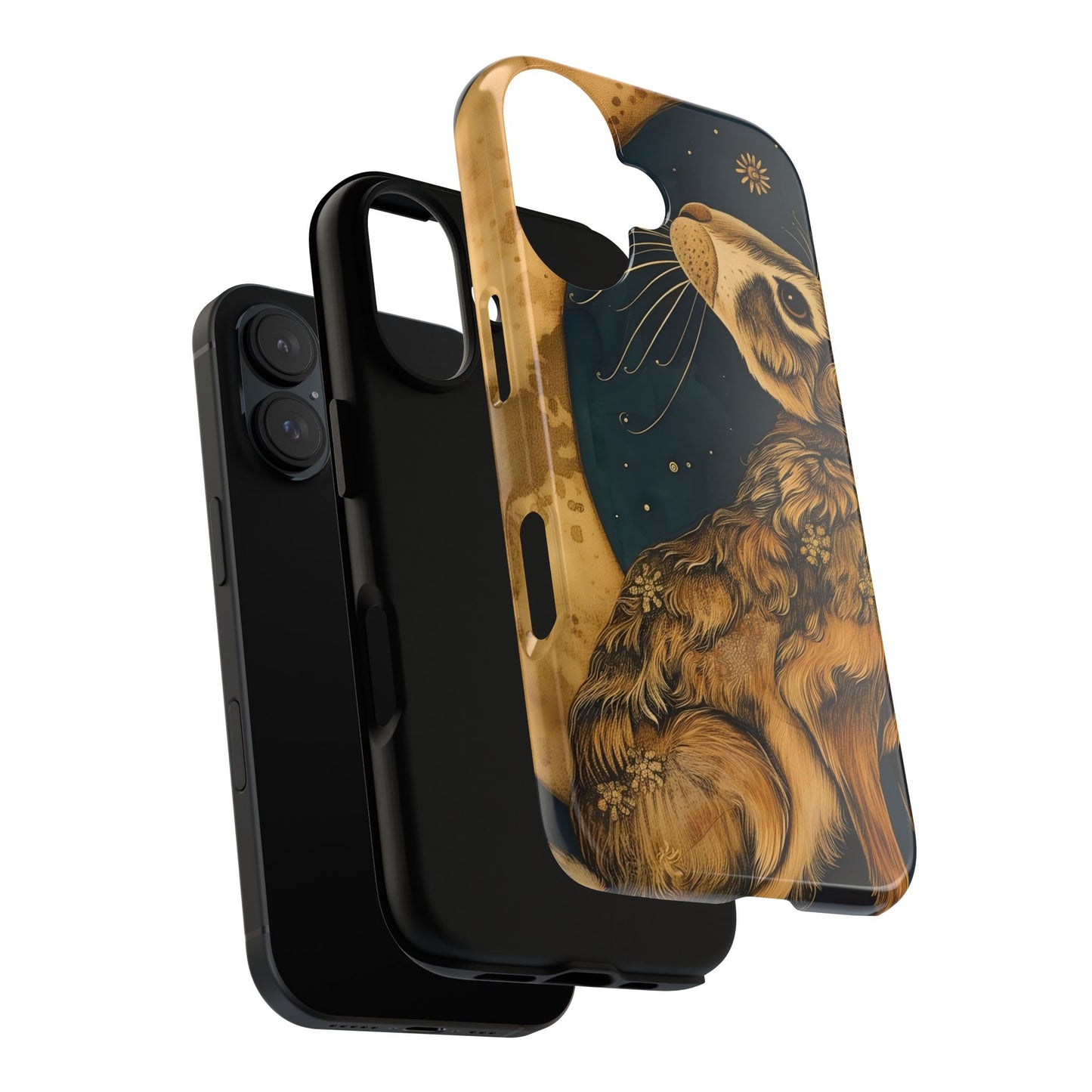 Artistic Phone Case with Celestial Hare Design, Tough Cases, Unique Gifts, Nature Lovers, Phone Accessories, Bohemian Style