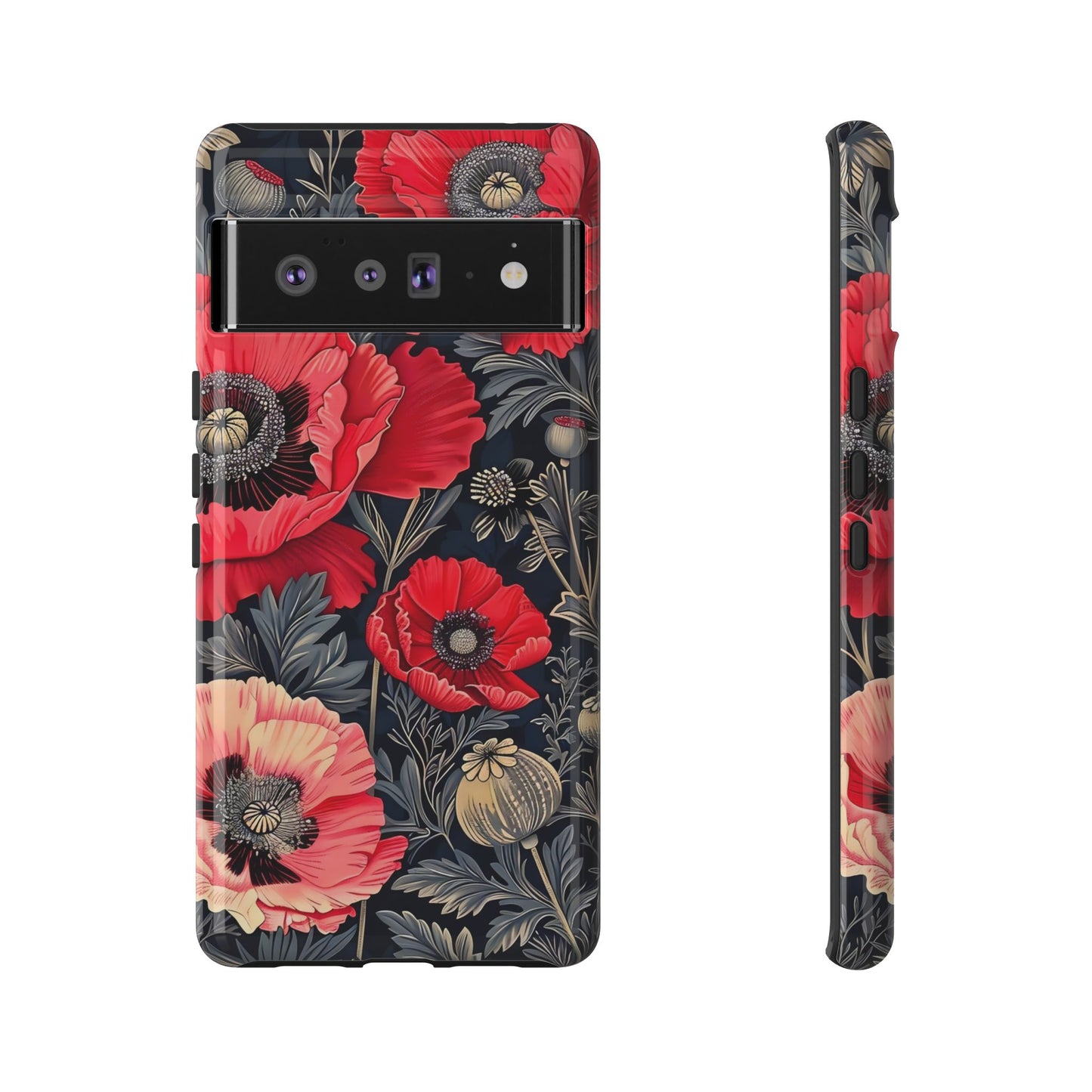 Floral Phone Case with Artistic Poppies, Tough Cases, Flower Design, Nature Lover Gift, Customizable Mobile Cover, Stylish Phone Accessories