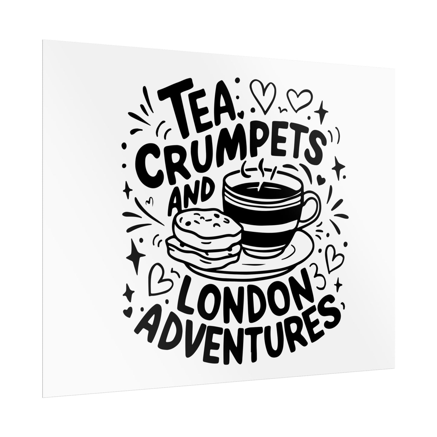 London Adventure Tea Crumpet Rolled Poster, Cute Wall Art, Gift for Tea Lovers, Home Decor, Travel Enthusiasts