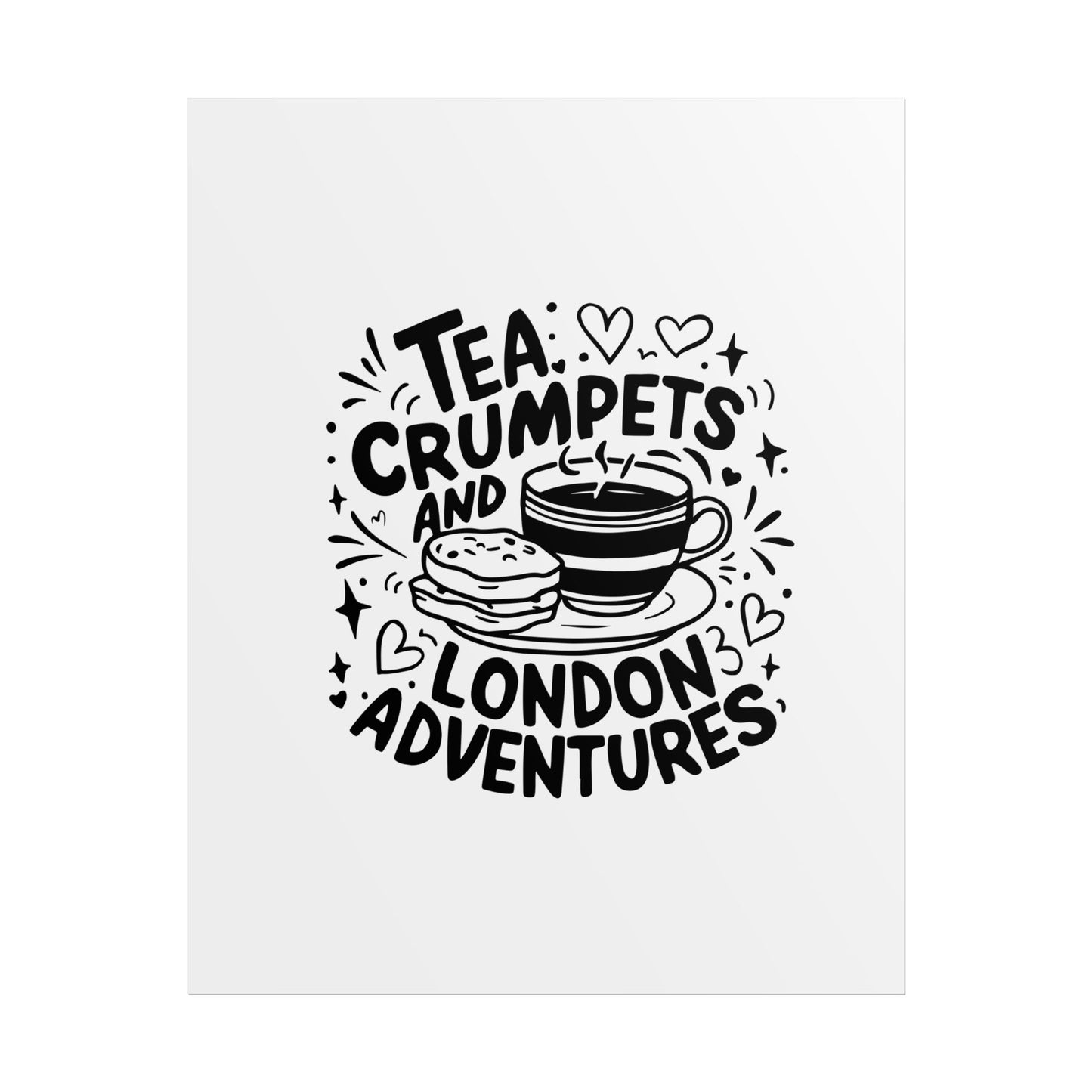 London Adventure Tea Crumpet Rolled Poster, Cute Wall Art, Gift for Tea Lovers, Home Decor, Travel Enthusiasts