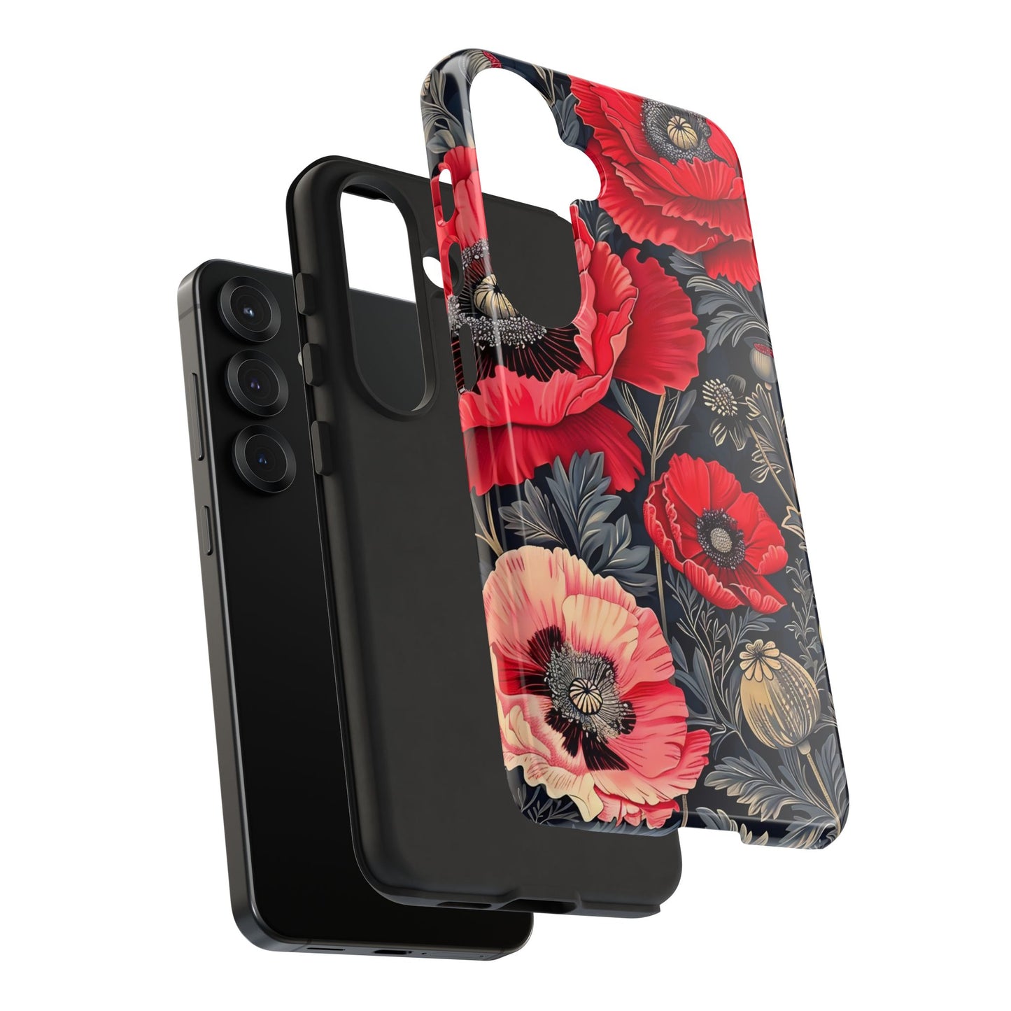 Floral Phone Case with Artistic Poppies, Tough Cases, Flower Design, Nature Lover Gift, Customizable Mobile Cover, Stylish Phone Accessories
