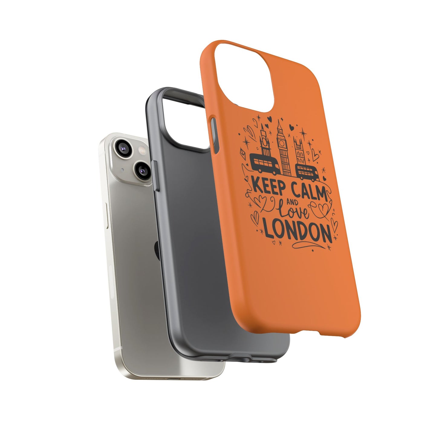 London-Themed Phone Case: Keep Calm and Love London, UK Souvenir, Travel Gift, City Lover, Smartphone Accessories, Orange Design