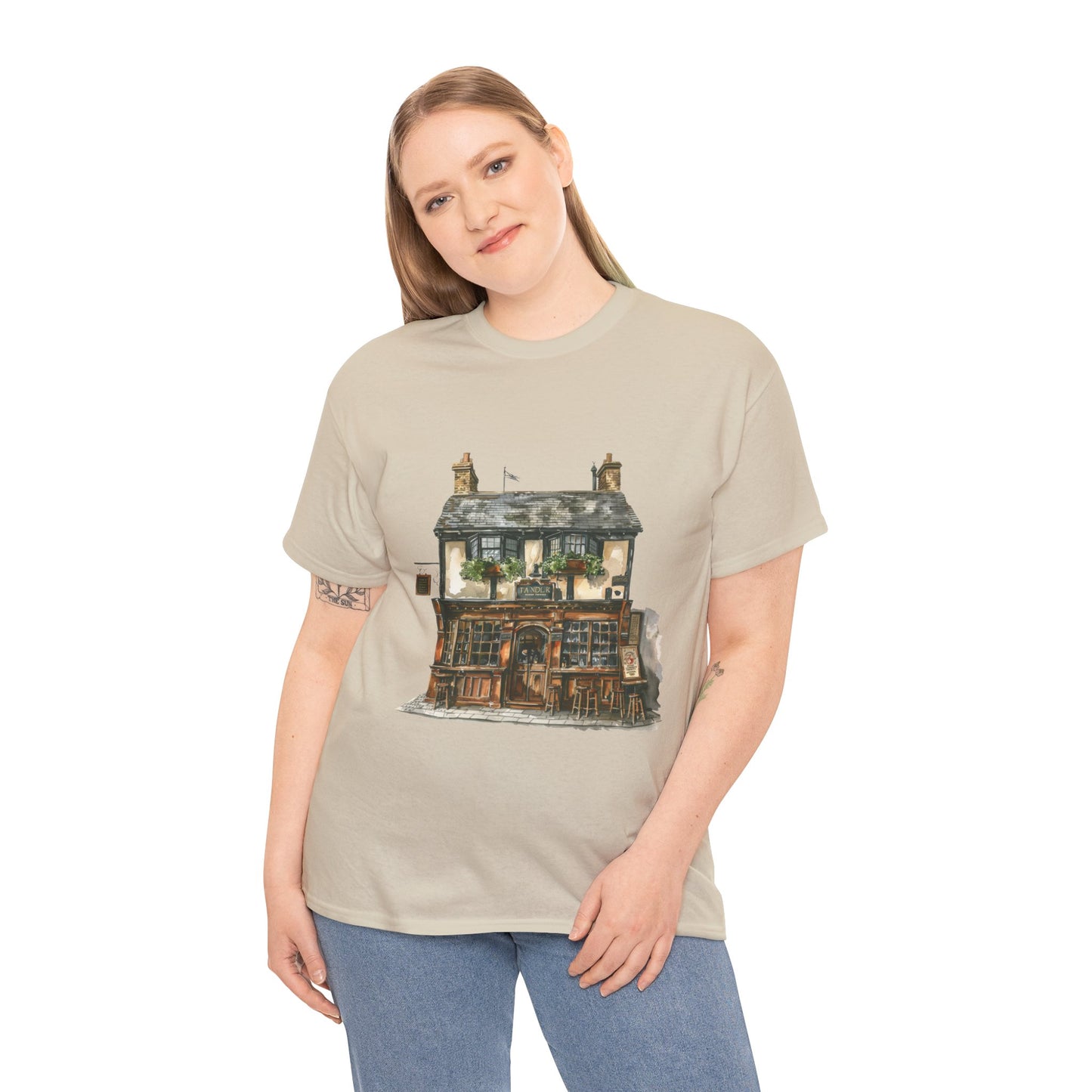 Unisex Heavy Cotton Tee - Rustic Retreat - The Quintessential British Village House