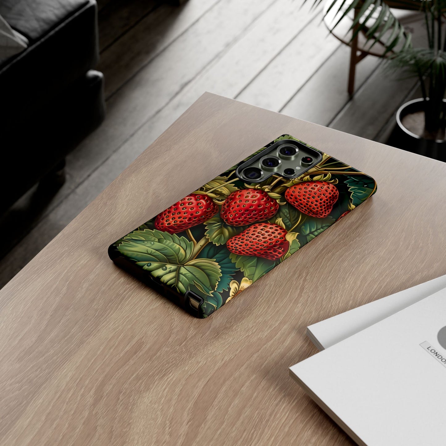 Strawberry Phone Case, Tough Berry Case, Floral Phone Cover, Cute Smartphone Shell, Nature-Inspired Gift