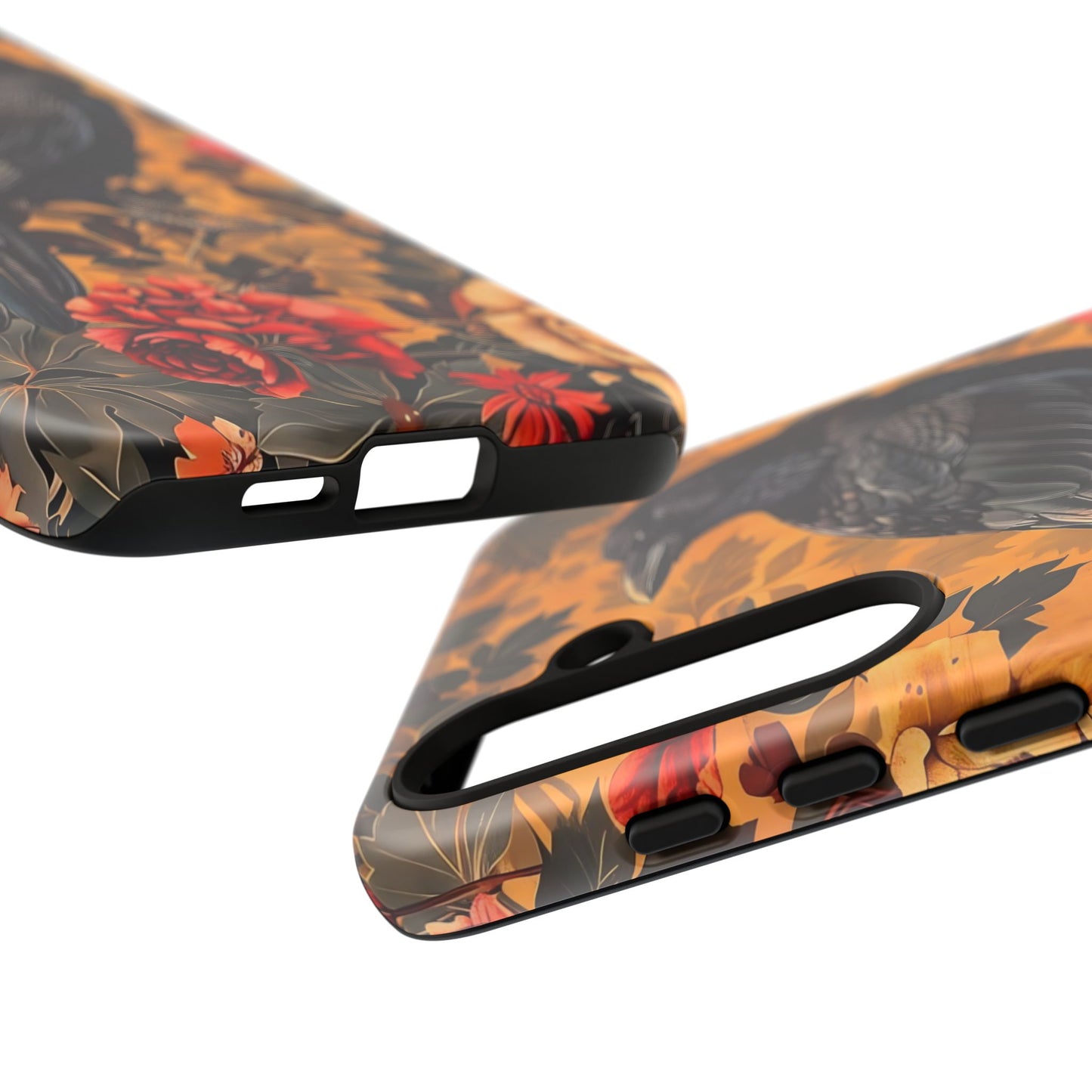Raven Floral Phone Case - Tough Cases, Blackbird Decor, Gift for Nature Lovers, Bird Themed Accessories, Unique Phone Cover