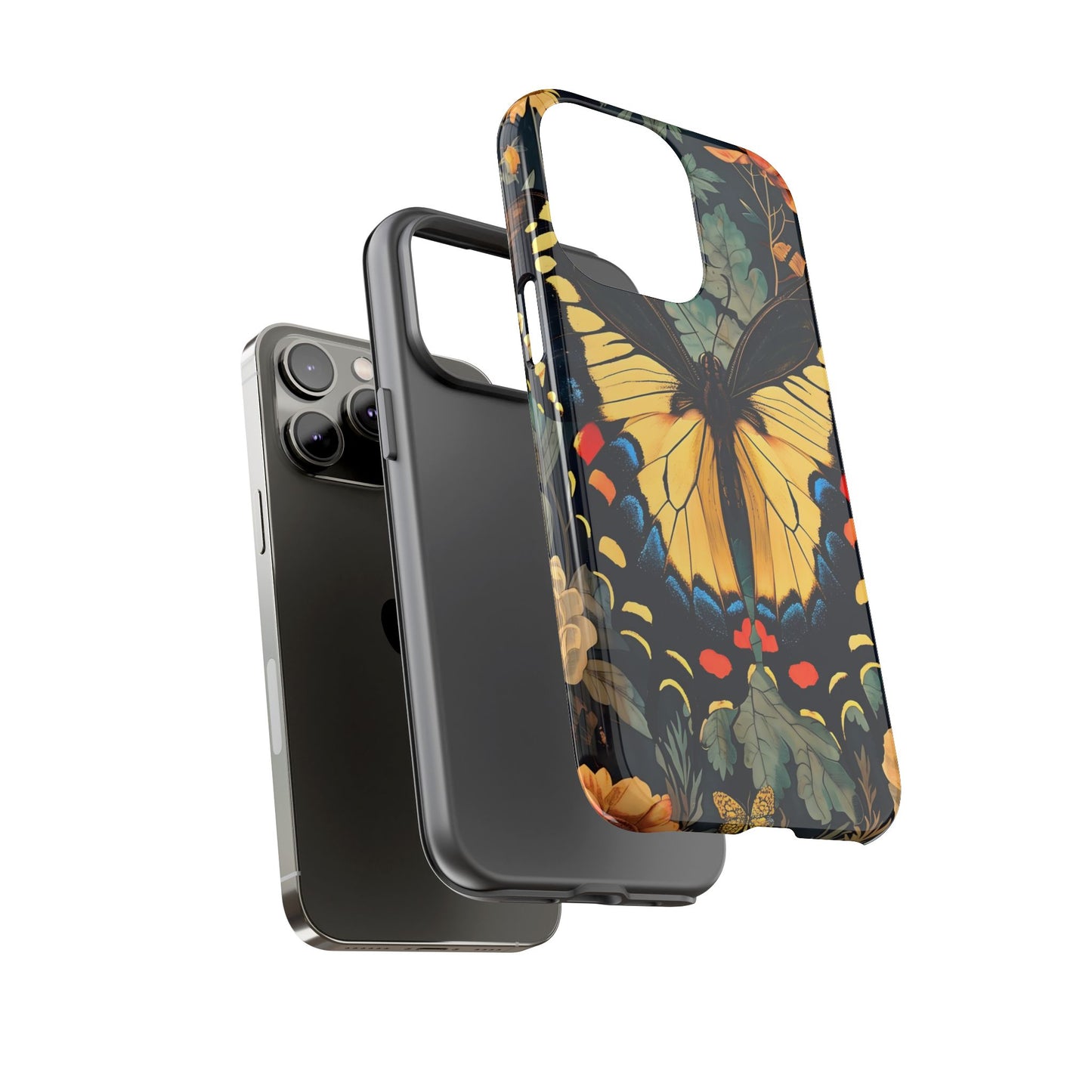Butterfly Floral Phone Case, Art-inspire Tough Case, Gift for Nature Lovers, Butterfly Pattern Cover, Eco-Friendly Mobile Accessory