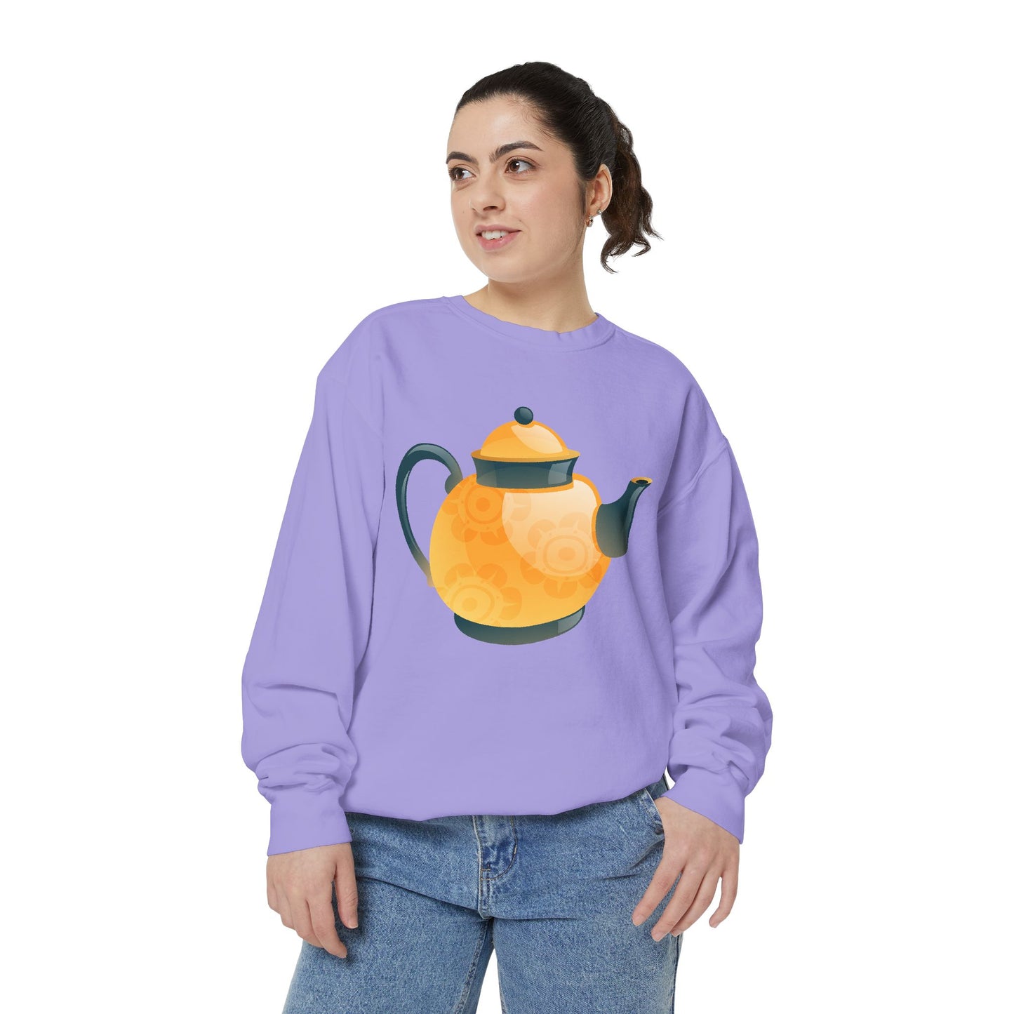 Unisex Garment-Dyed Sweatshirt - Classic British Tea Kettle - Timeless Elegance in Tea Time