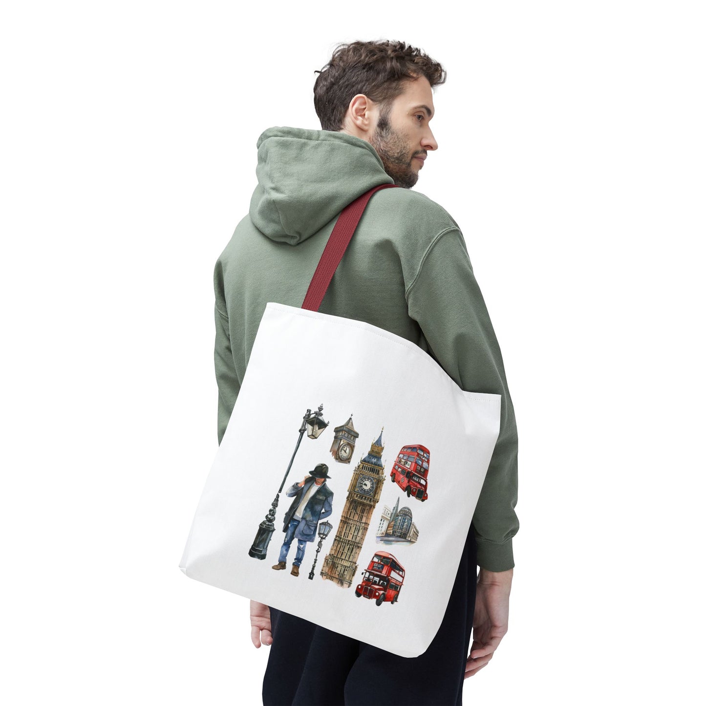 London-Themed Tote Bag, Travel Accessory, Gift for Travelers, AOP Design, Unique Shopping Bag, Stylish Carry-All