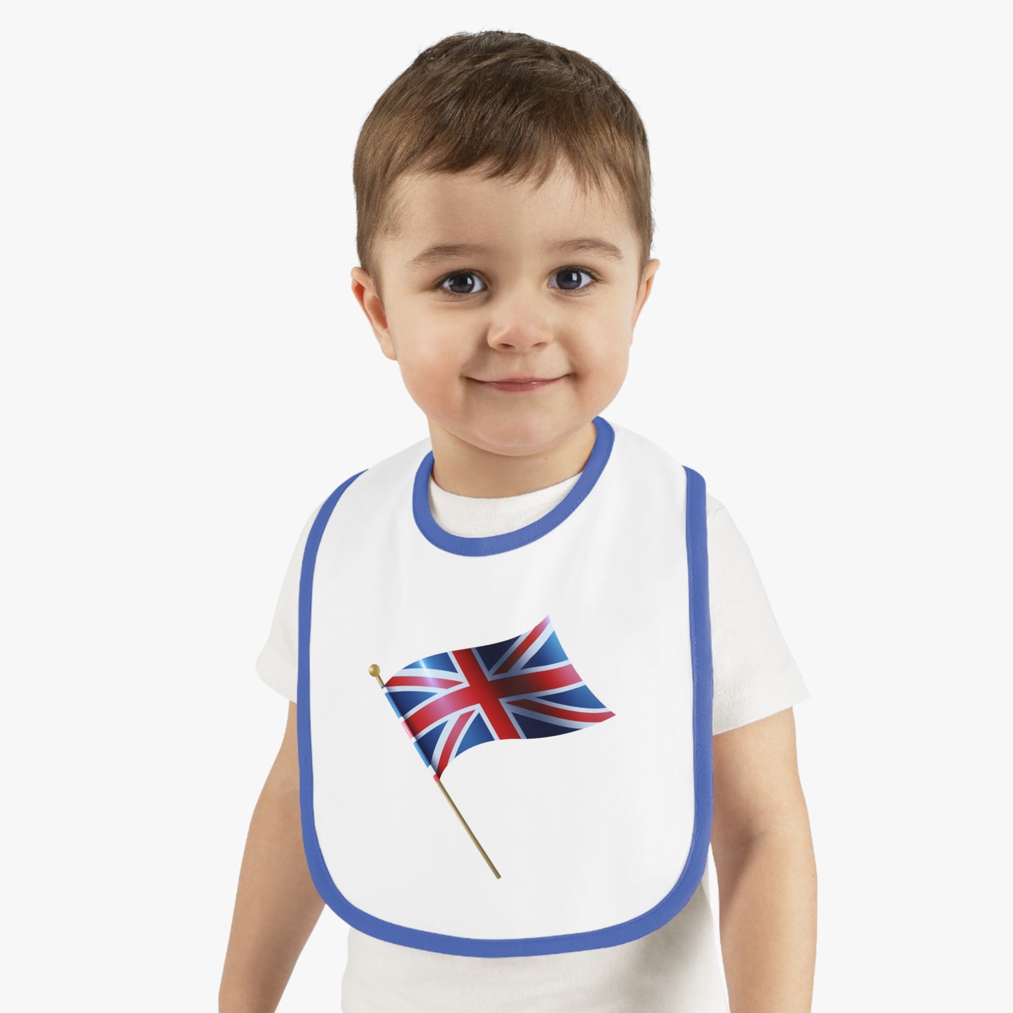Union Jack Baby Bib, Cute Baby Shower Gift, Newborn Bib with Trim, Multipurpose Toddler Bib, British Flag Baby Accessory