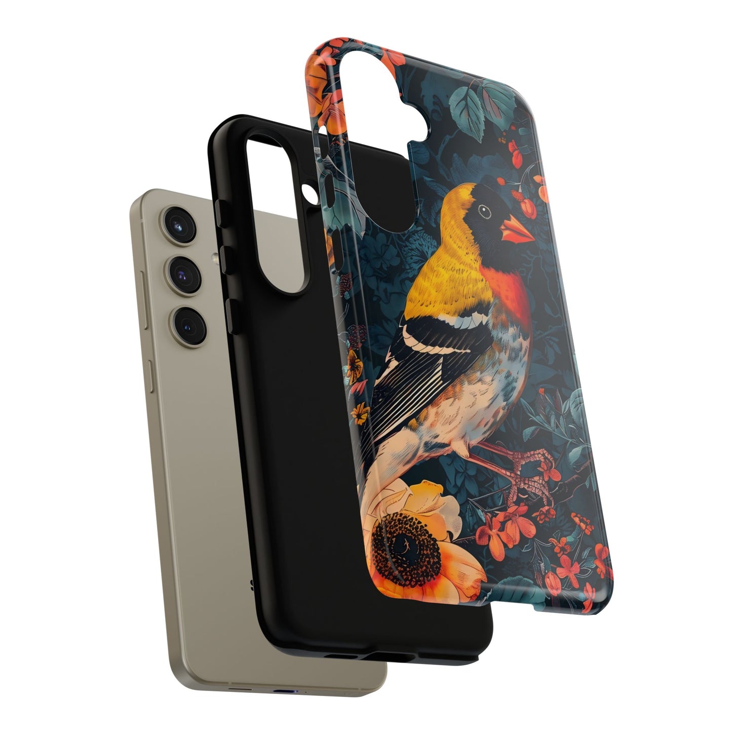 Colorful Bird Phone Case, Floral Phone Cover, Tough Phone Protector, Nature Lover Gift, Botanical Case, Unique Mobile Accessory