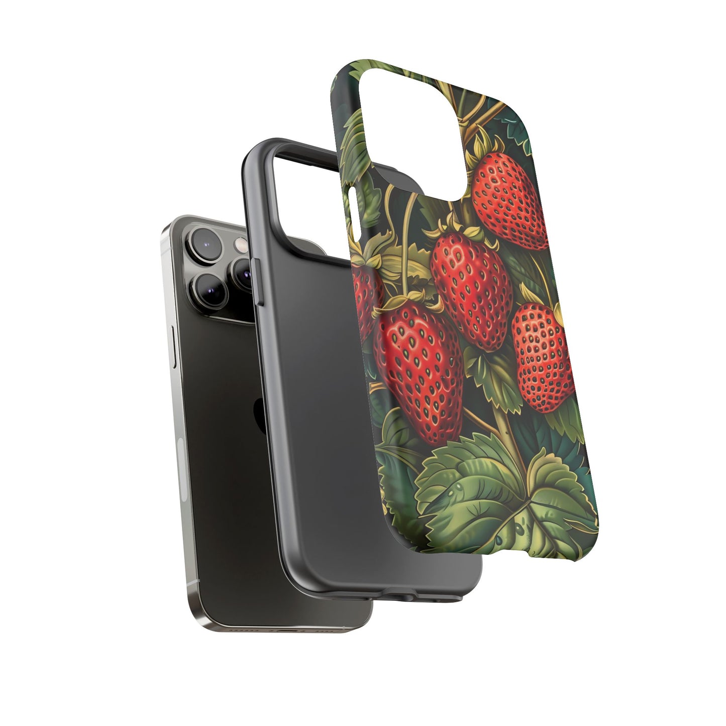 Strawberry Phone Case, Tough Berry Case, Floral Phone Cover, Cute Smartphone Shell, Nature-Inspired Gift