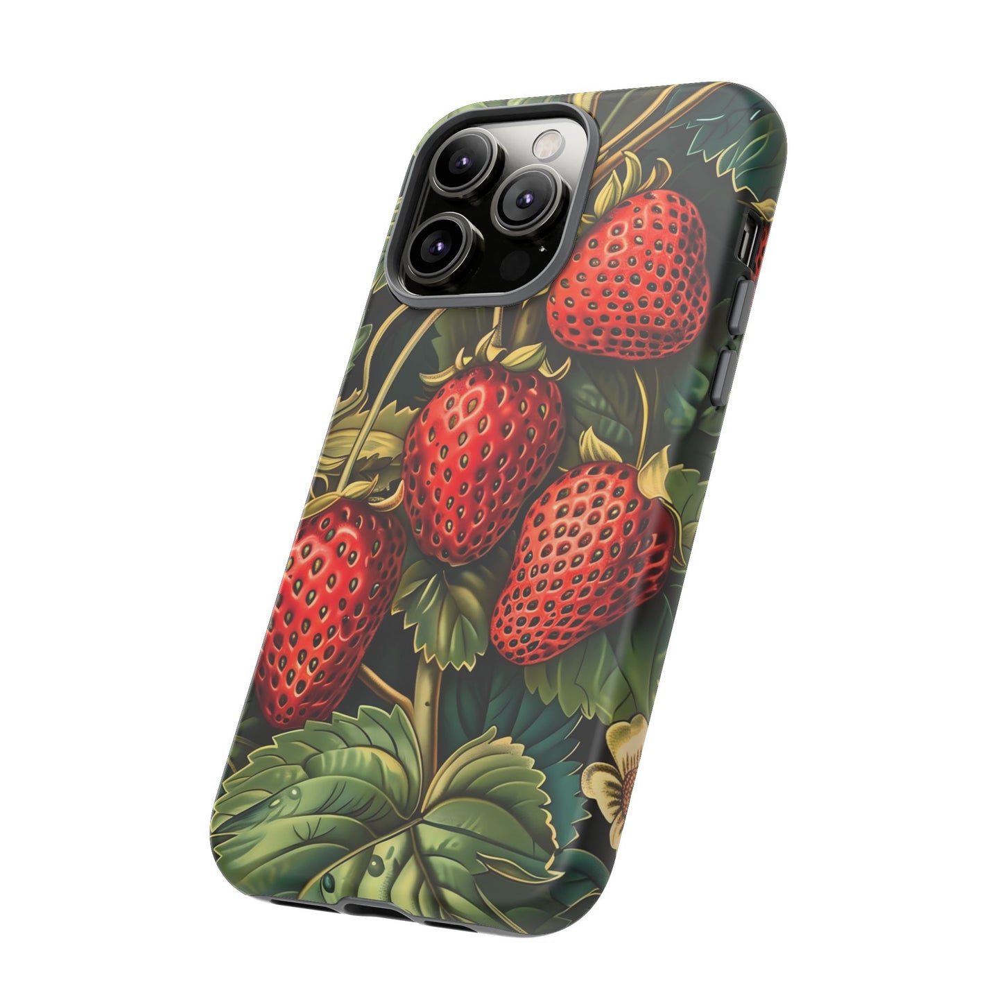 Strawberry Phone Case, Tough Berry Case, Floral Phone Cover, Cute Smartphone Shell, Nature-Inspired Gift