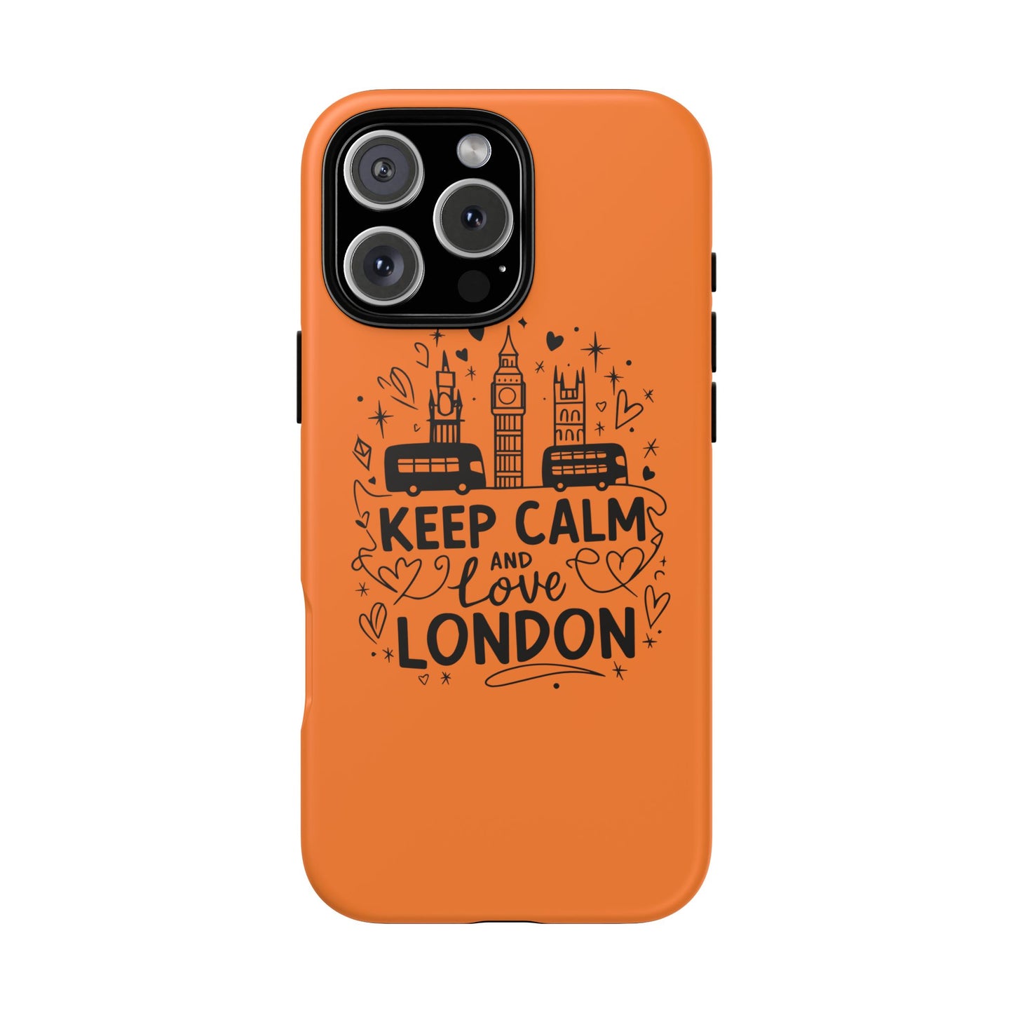 London-Themed Phone Case: Keep Calm and Love London, UK Souvenir, Travel Gift, City Lover, Smartphone Accessories, Orange Design