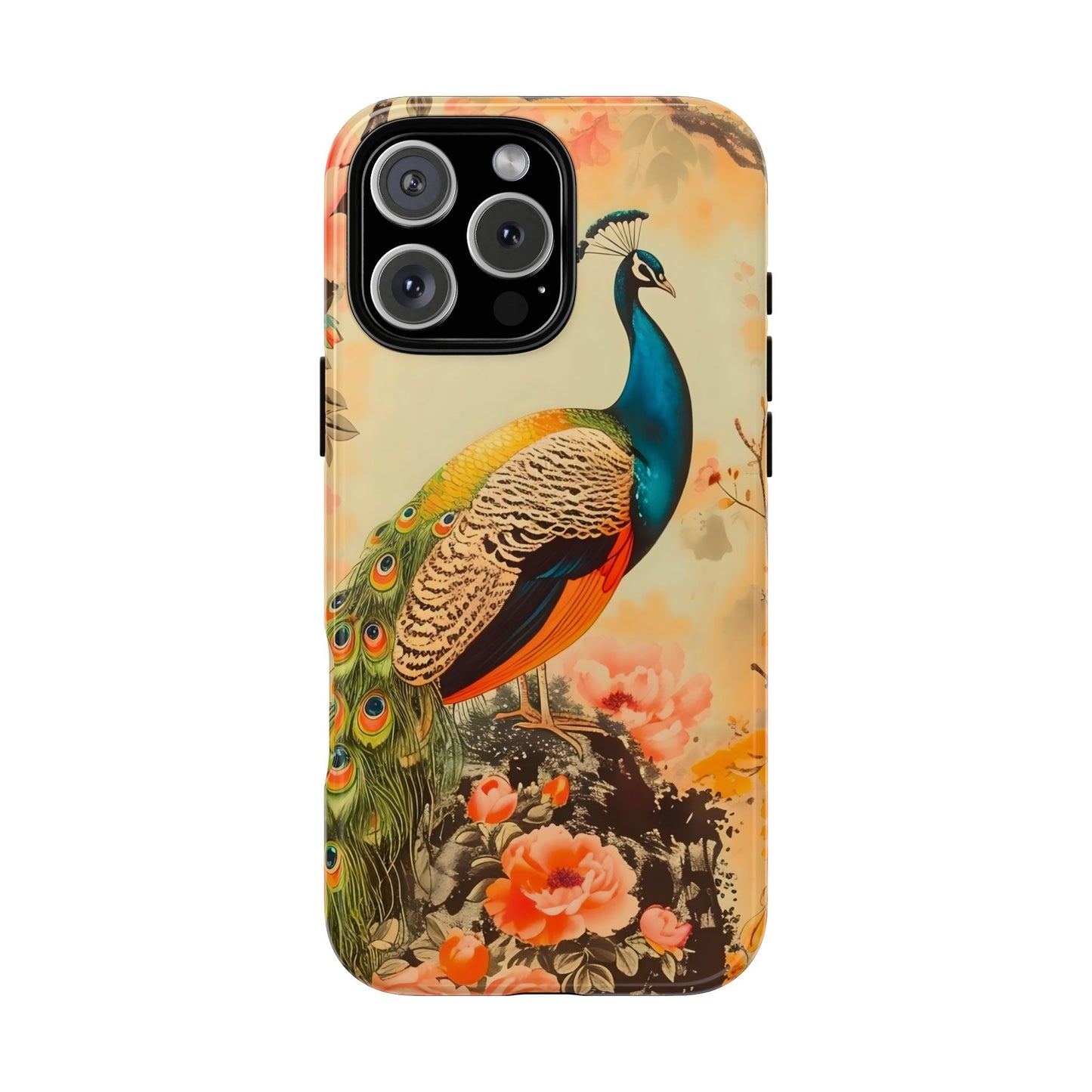Peacock Phone Case, Tough Phone Cover, Unique Phone Accessory, Floral Design, Gift for Bird Lovers, Spring Decor