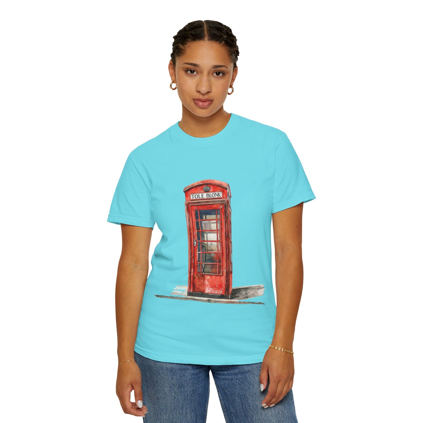 Unisex Garment-Dyed T-shirt - Iconic British Public Telephone - Classic Red Phone Box Design