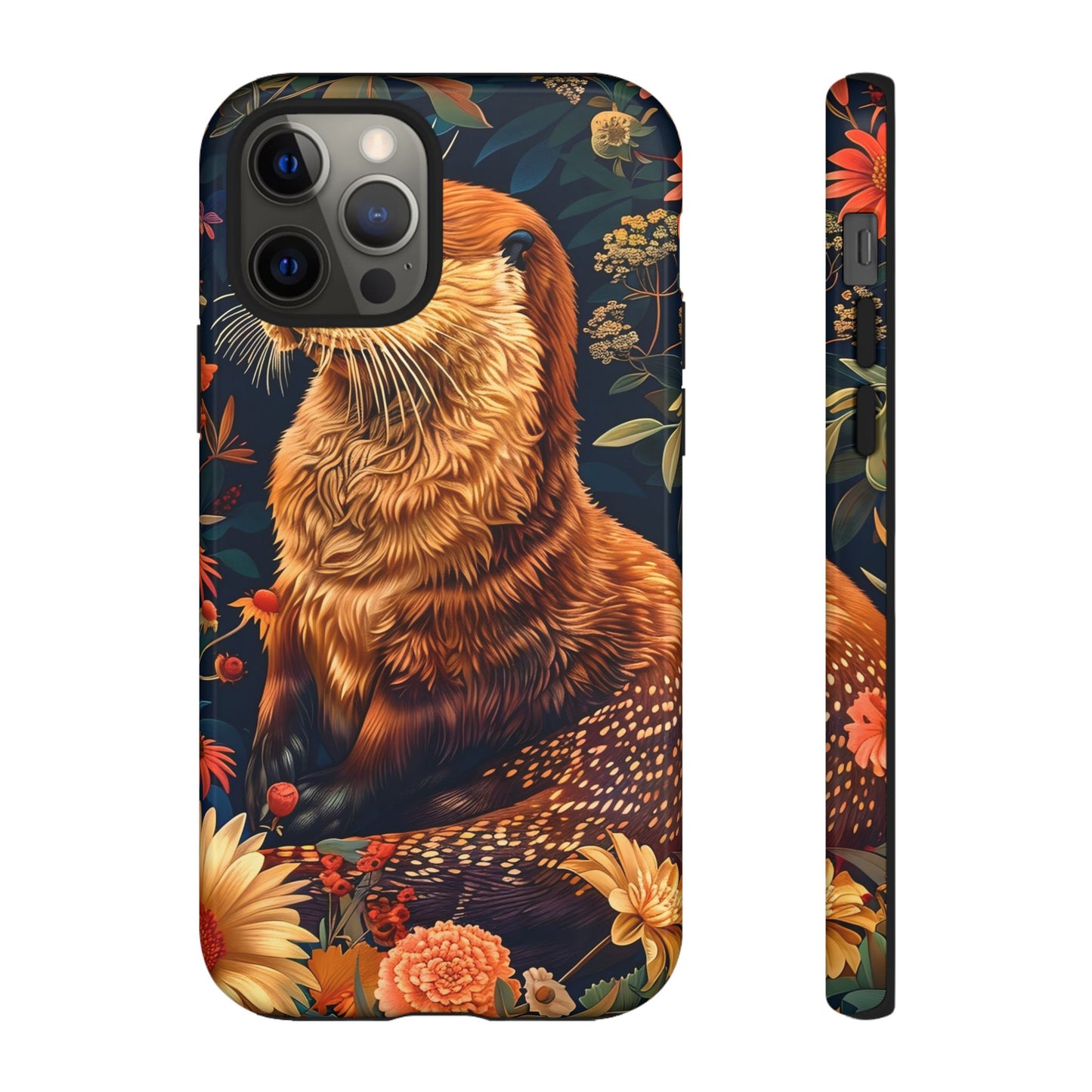 Otter Phone Case, Floral Otter Design, Tough Phone Cover, Nature Lover Gift, Cute Animal Accessories