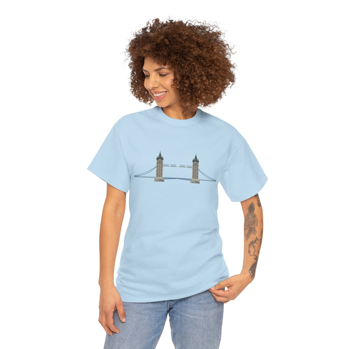 Unisex Heavy Cotton Tee - Tower Bridge - Iconic London Landmark Illustration