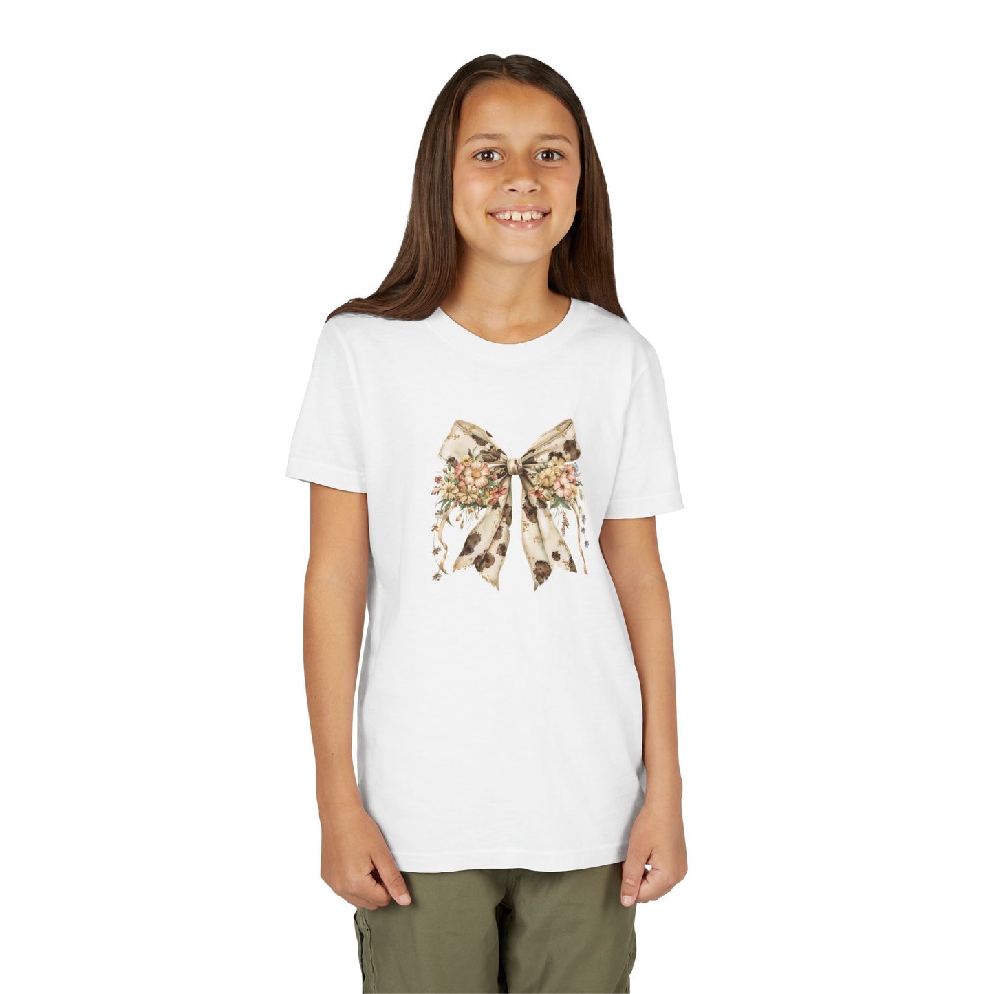 Youth Short Sleeve Tee - Rustic Country Bow with Daisy Flowers and Cow Spots - Stylish Gift for Kids