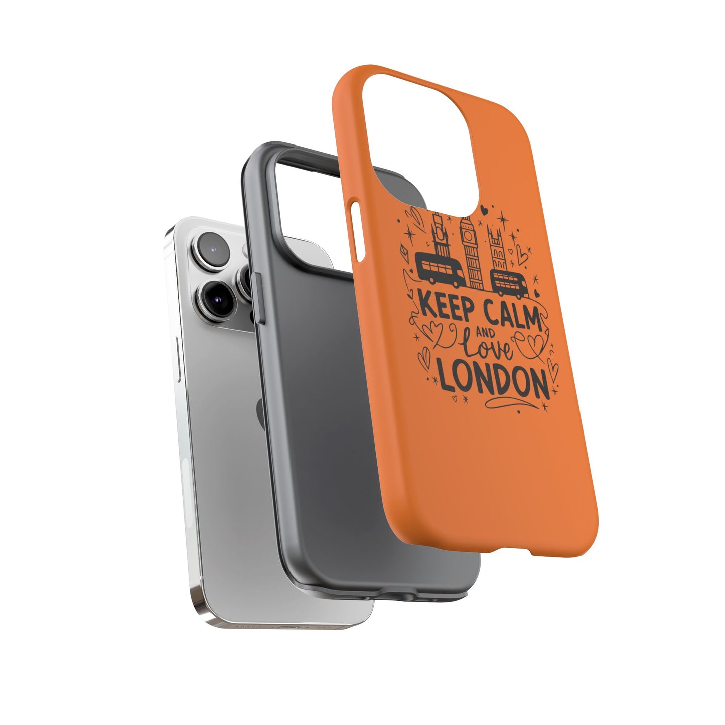 London-Themed Phone Case: Keep Calm and Love London, UK Souvenir, Travel Gift, City Lover, Smartphone Accessories, Orange Design