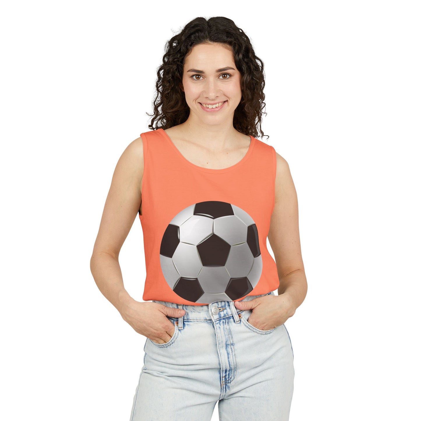 Unisex Garment-Dyed Tank Top - Dynamic Football Design - Sports Passion and Energy