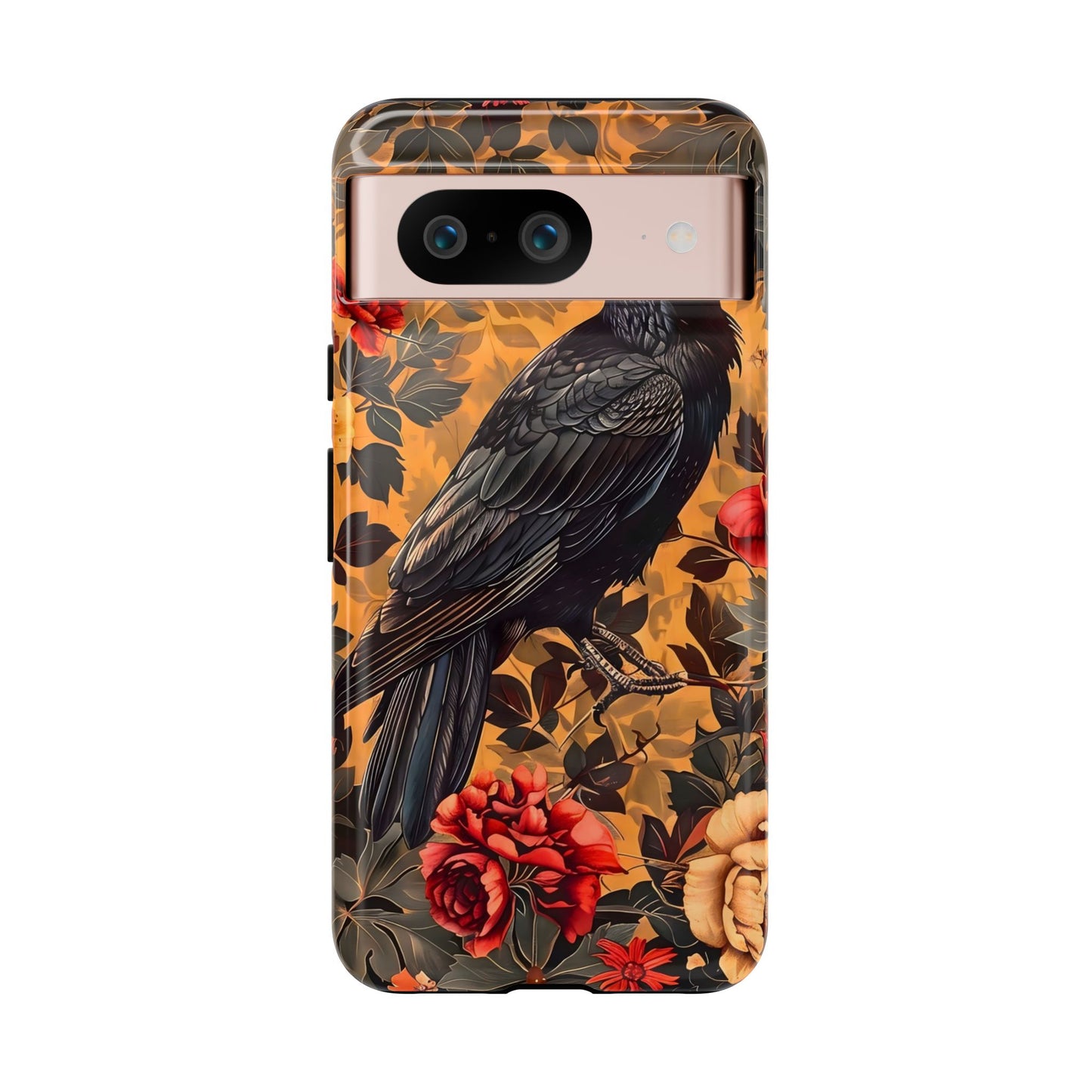 Raven Floral Phone Case - Tough Cases, Blackbird Decor, Gift for Nature Lovers, Bird Themed Accessories, Unique Phone Cover
