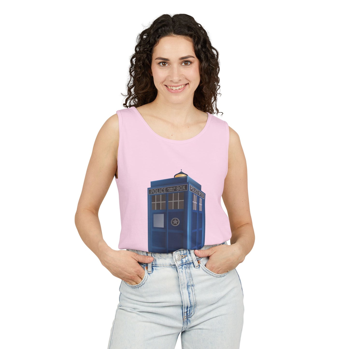Unisex Garment-Dyed Tank Top - British Police Public Call Box - Iconic TARDIS Design