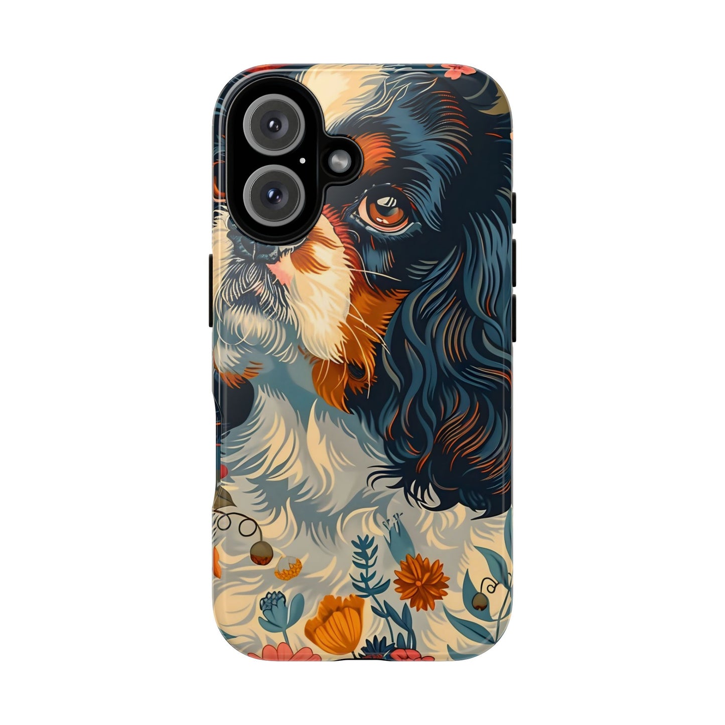 Cavalier King Charles Spaniel Phone Case, Floral Dog Lover Gift, Tough Phone Cover, Pet Owner Accessory, Unique Dog Design