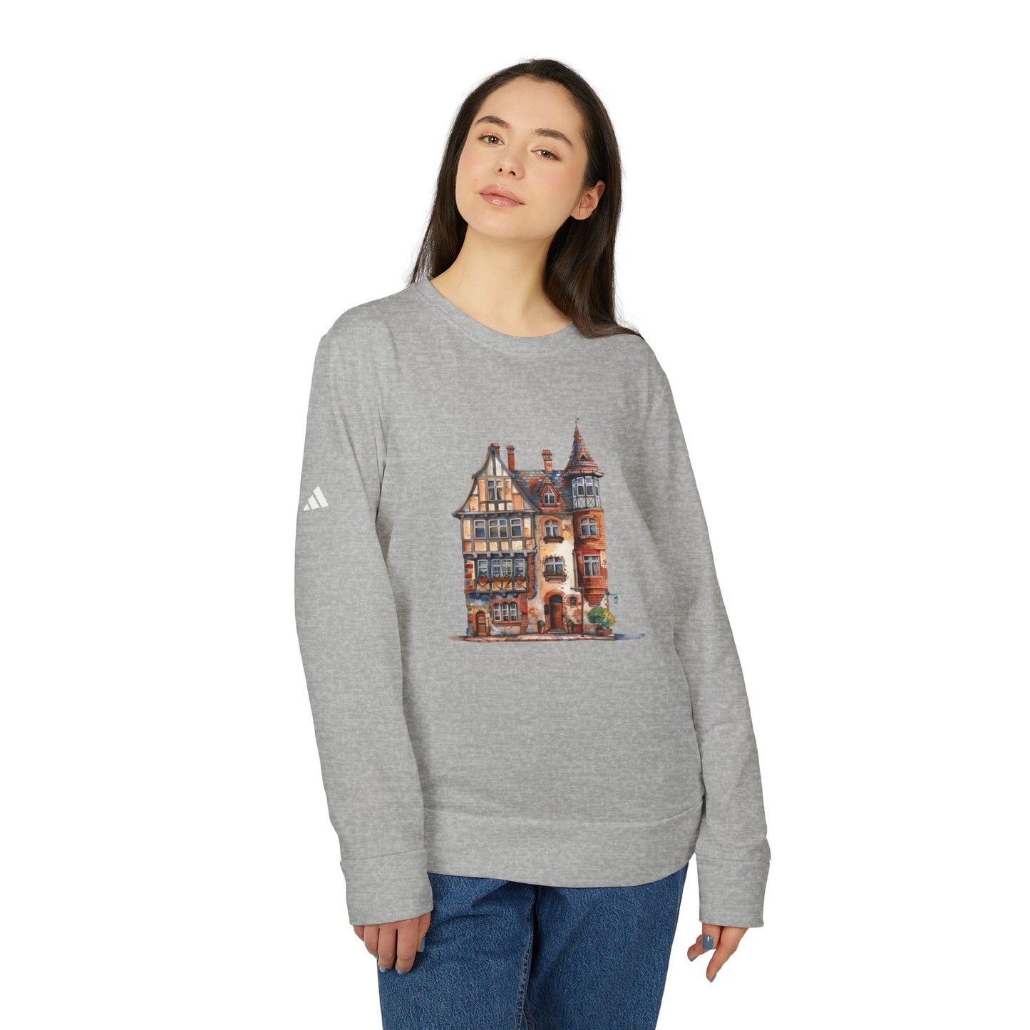 Adidas Unisex Fleece Crewneck Sweatshirt - Vintage British Breathtaking House Design