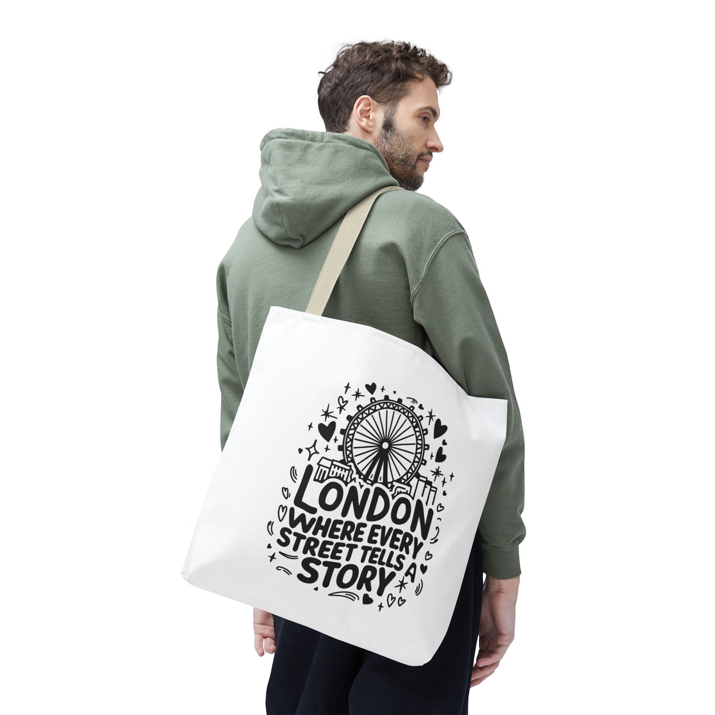 London Storytelling Tote Bag, Gift for Travelers, Reusable Shopping Bag, Casual Carryall, Eco-Friendly Tote