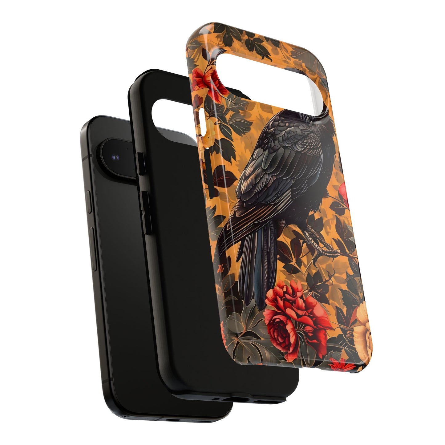 Raven Floral Phone Case - Tough Cases, Blackbird Decor, Gift for Nature Lovers, Bird Themed Accessories, Unique Phone Cover