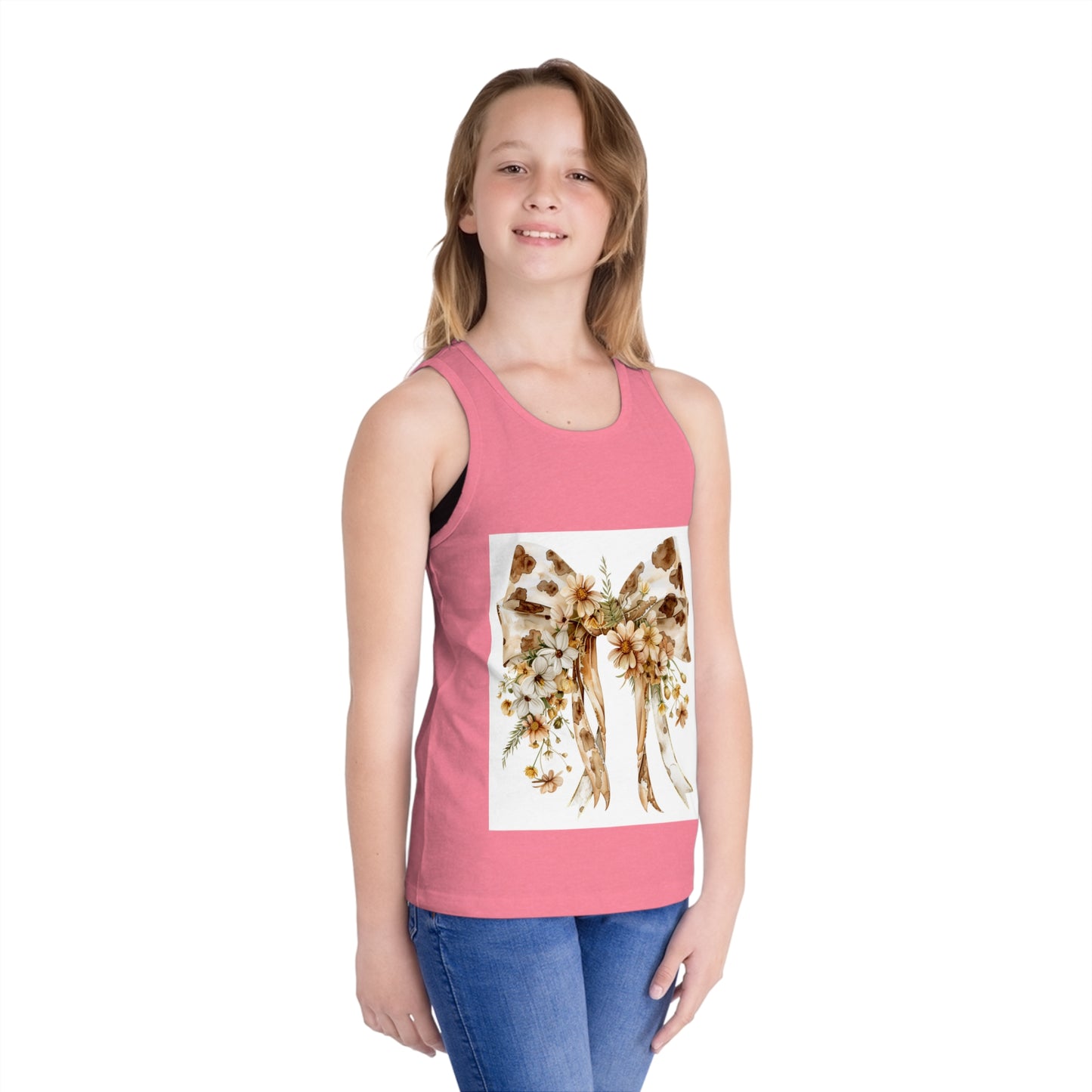 Floral Bow Kid's Jersey Tank Top - Perfect for Summer & Special Occasions