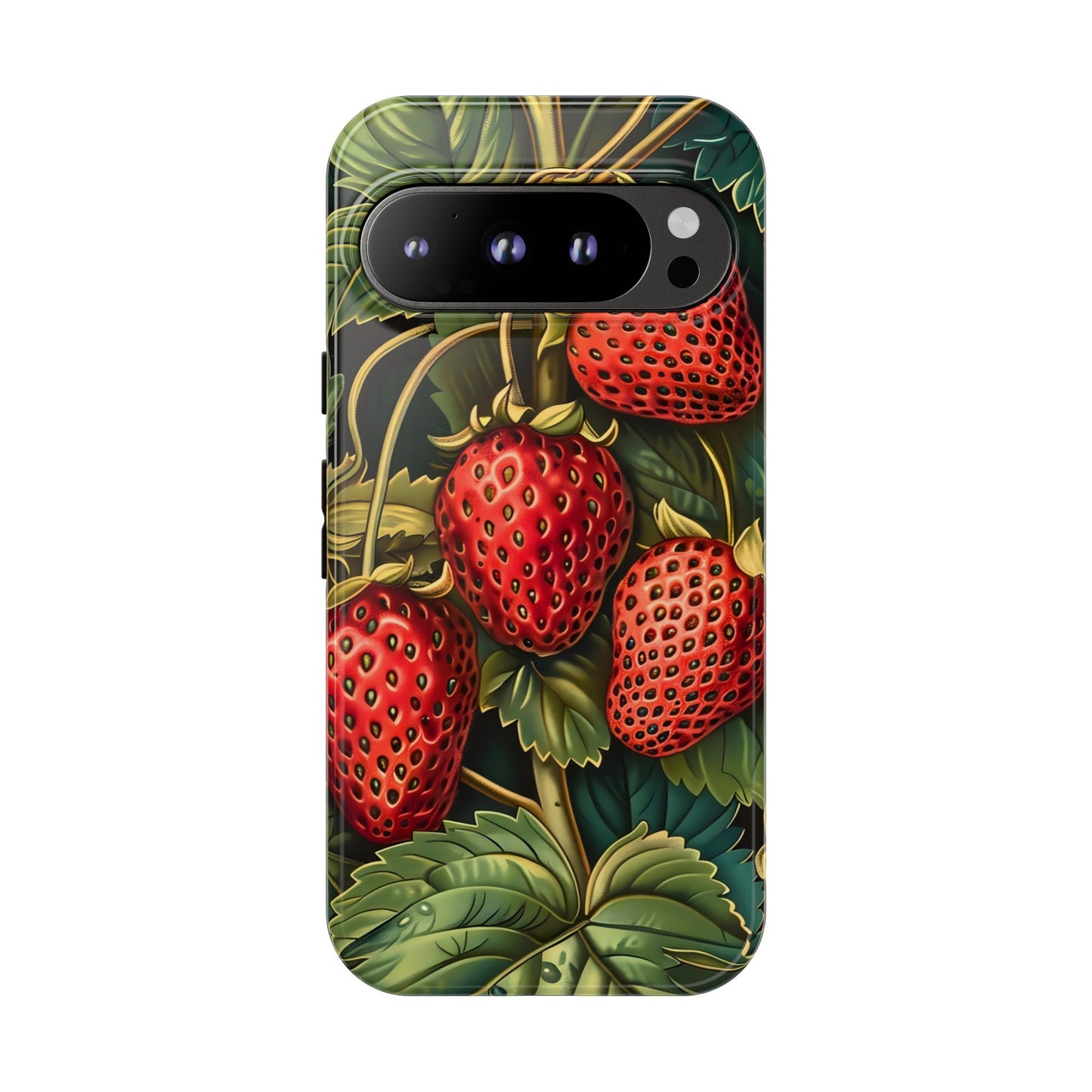 Strawberry Phone Case, Tough Berry Case, Floral Phone Cover, Cute Smartphone Shell, Nature-Inspired Gift