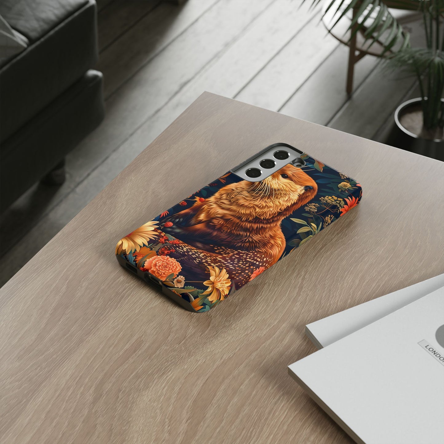 Otter Phone Case, Floral Otter Design, Tough Phone Cover, Nature Lover Gift, Cute Animal Accessories