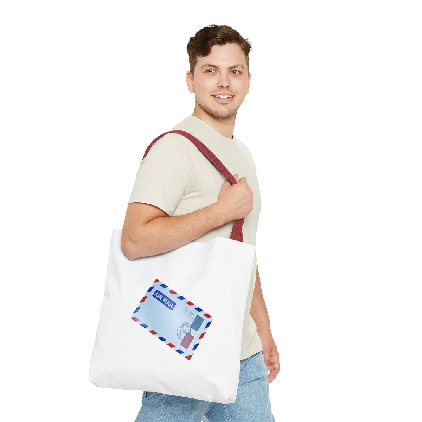 Air mail Print Tote Bag, Stylish Reusable Shopper, Travel Accessory, Gift for Postcard Lovers, Eco-Friendly Tote