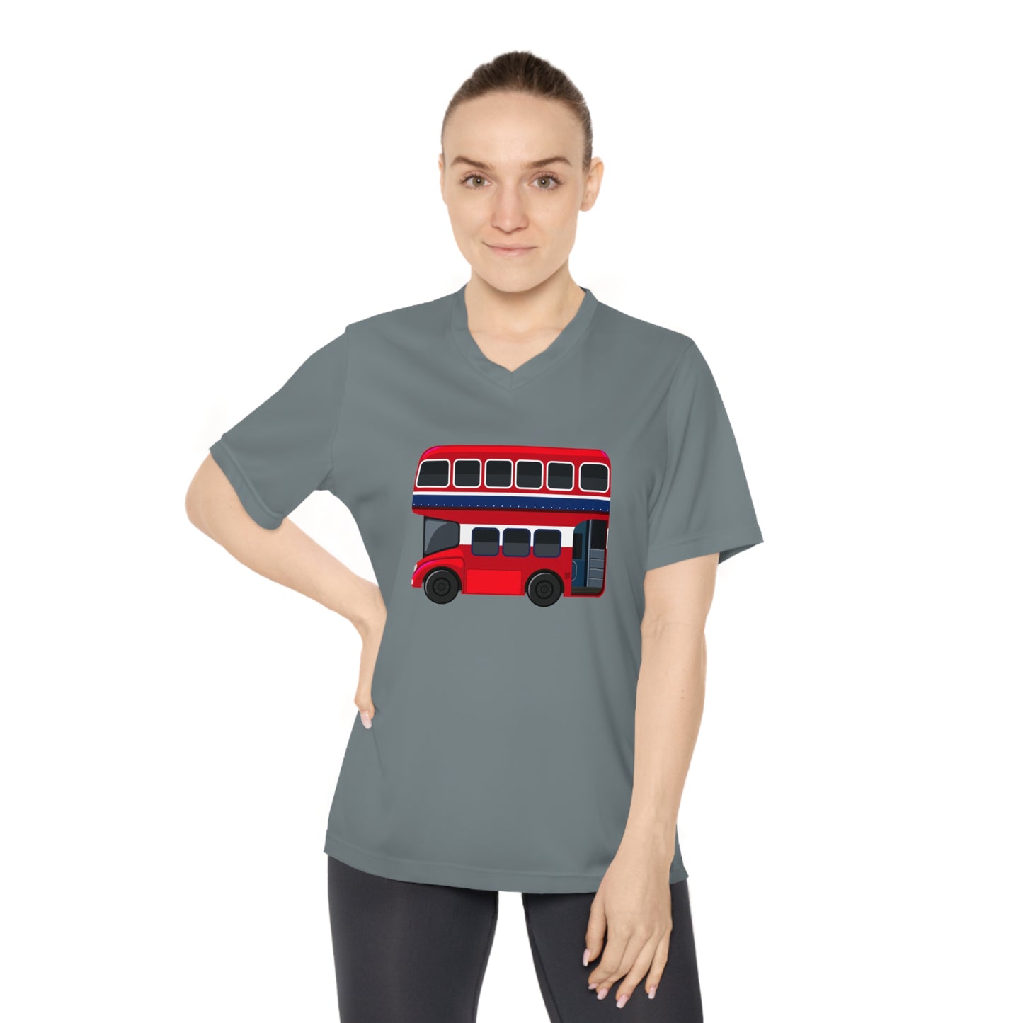 Women's Performance V-Neck T-Shirt - Iconic Red Bus Illustration Wall Decor