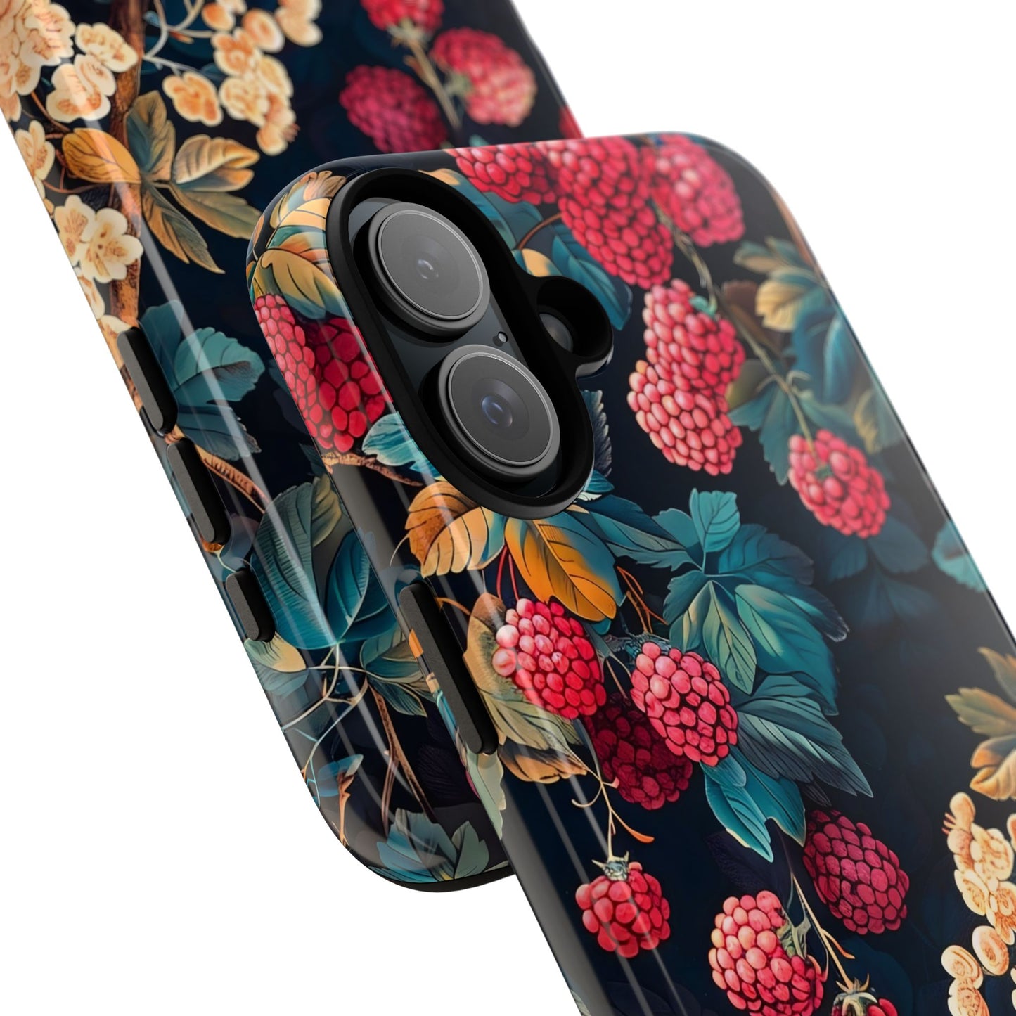 Floral Phone Case with Berry Design, Durable Phone Cover, Floral Print, Gift for Plant Lovers, Nature-Inspired Accessory